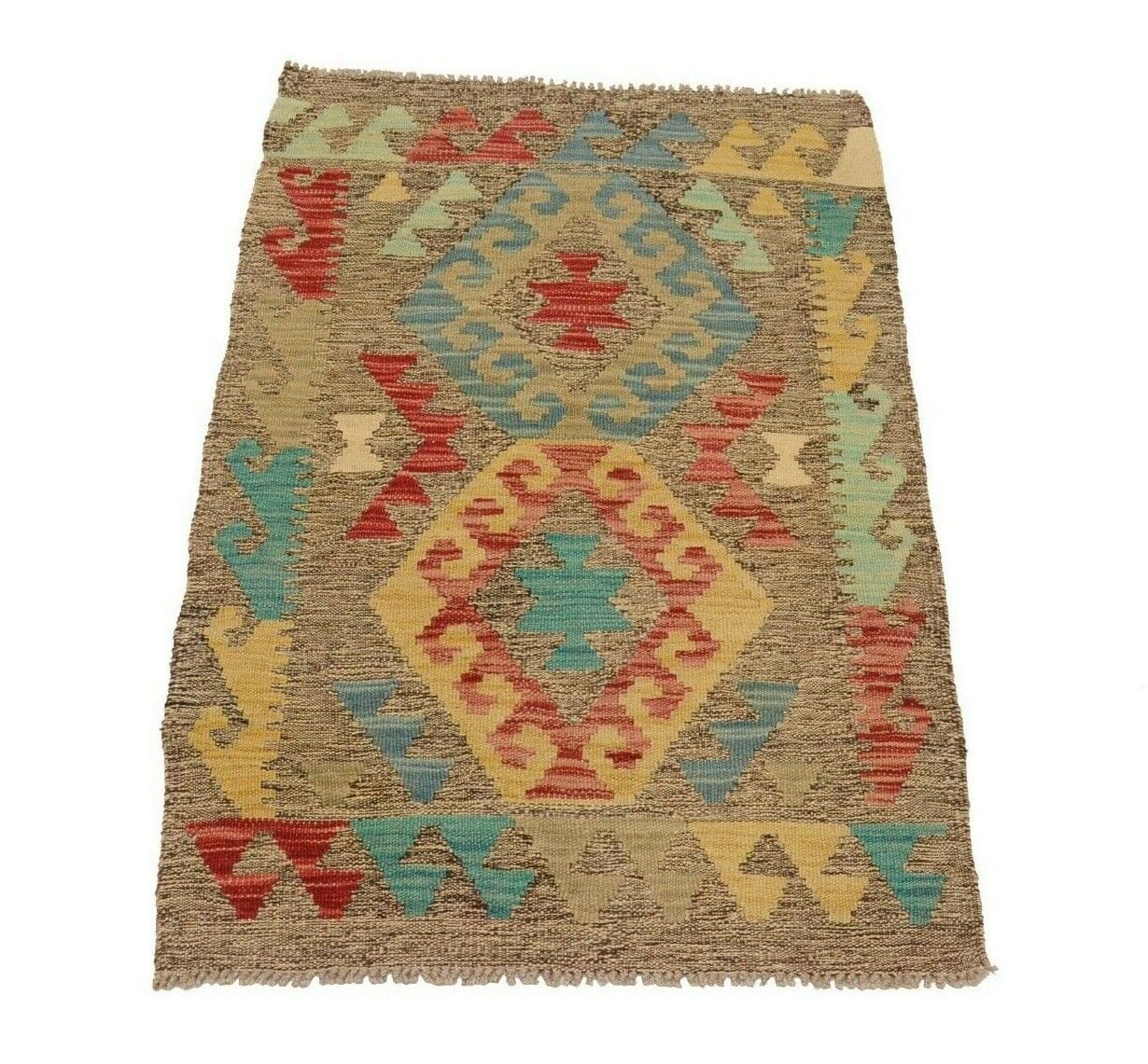 Afghan Kelim 97 x 66 cm Handgewebt Multicolor Pastellfarben
