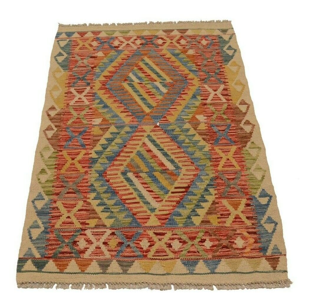 Afghan Kelim 120 x 77 cm Handgewebt in Pastellfarben - Neu