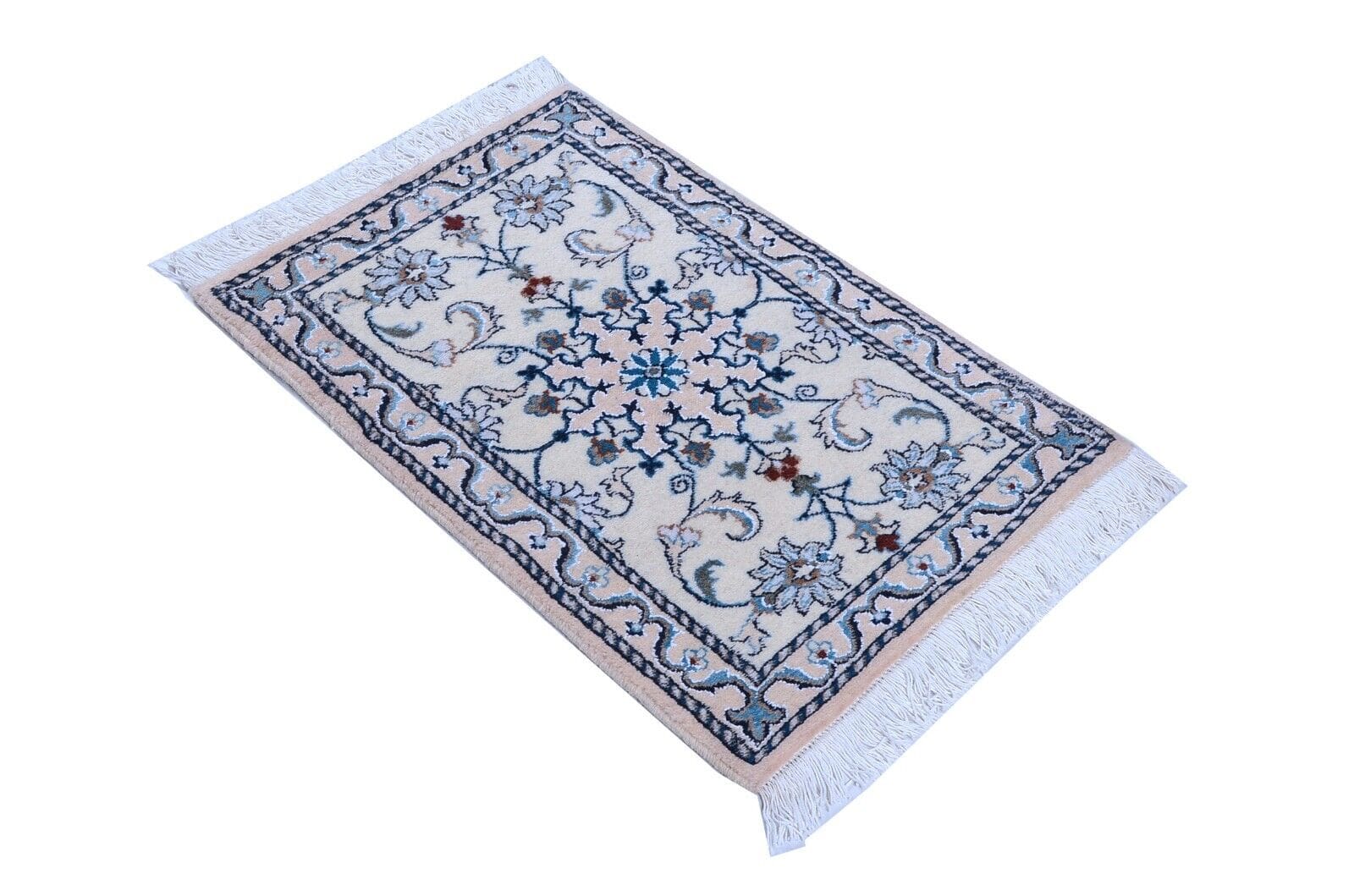 Handgeknüpfter Perserteppich Nain 87 x 57 cm, 300.000 Knoten, Beige