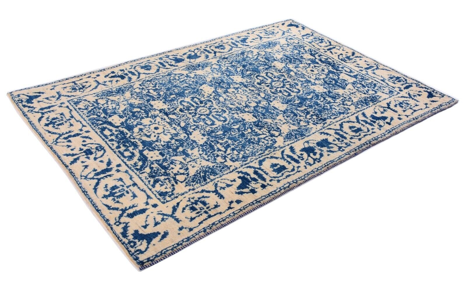 Perserteppich 210 x 146 cm, 300.000 Knoten, handgeknüpft, Blau