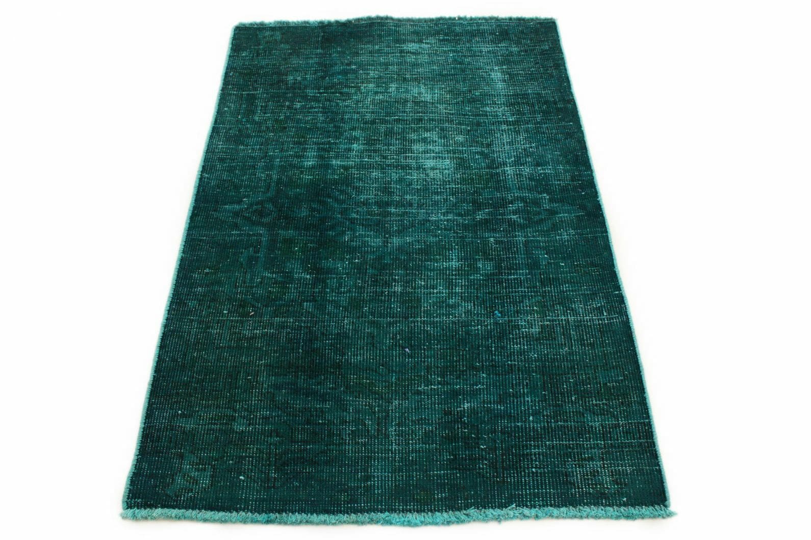 Vintage-Teppich 129x89cm Türkis Grün, handgeknüpft, Orientteppich