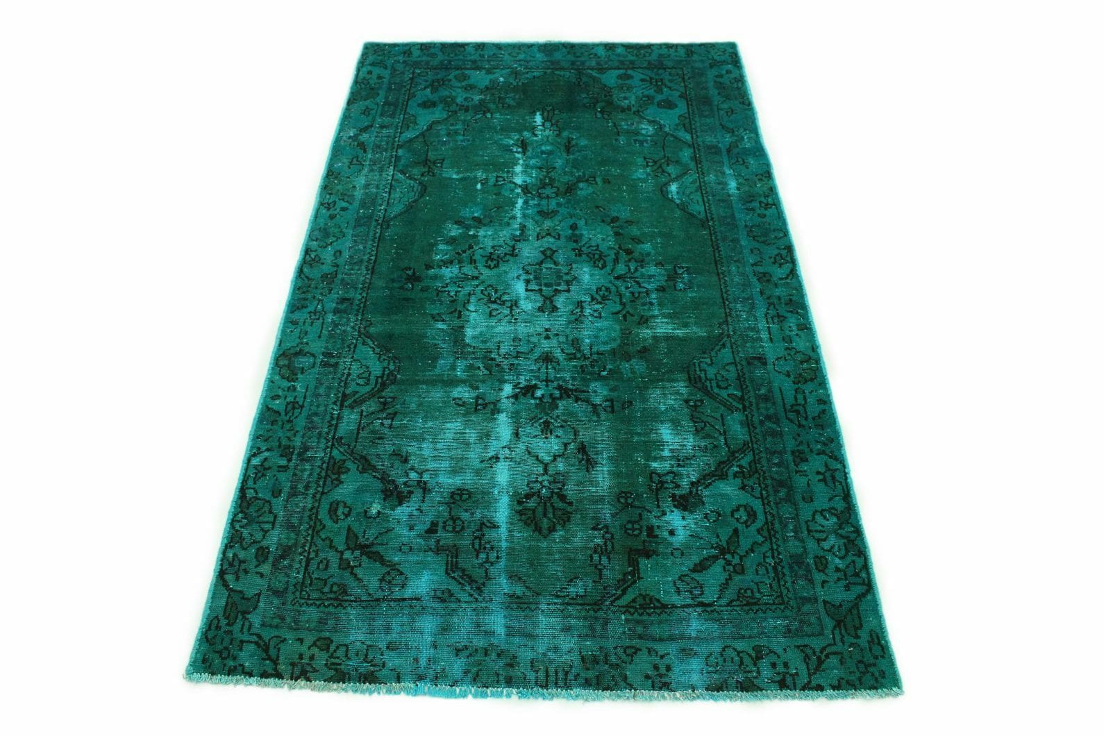 Vintage Orientteppich 190x111cm grün-türkis, handgeknüpft