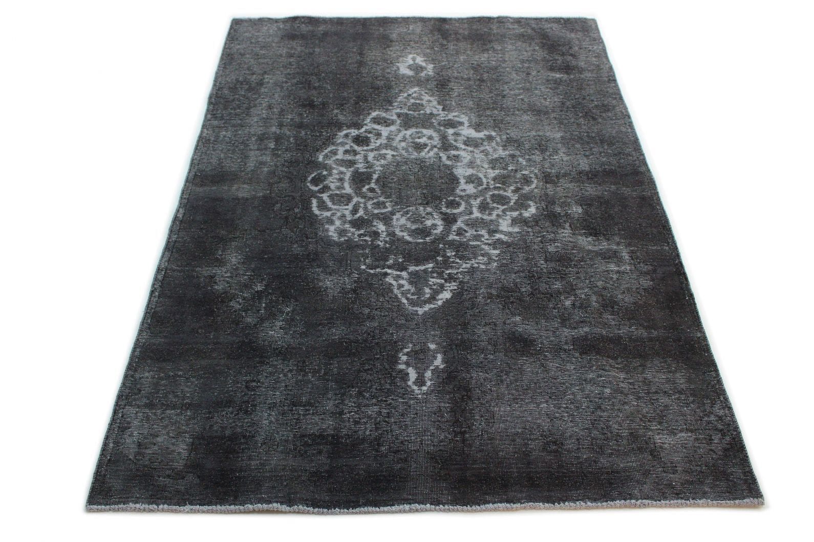 Vintage Orientteppich Grau Schwarz 262x159cm handgeknüpft