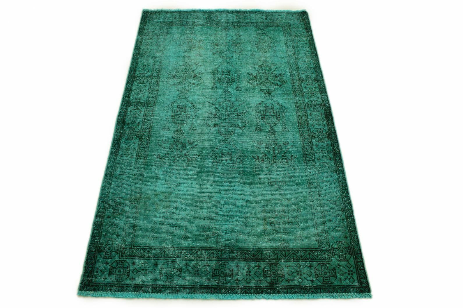 Orientteppich 201x119 cm Vintage-Design türkis-grün, handgeknüpft