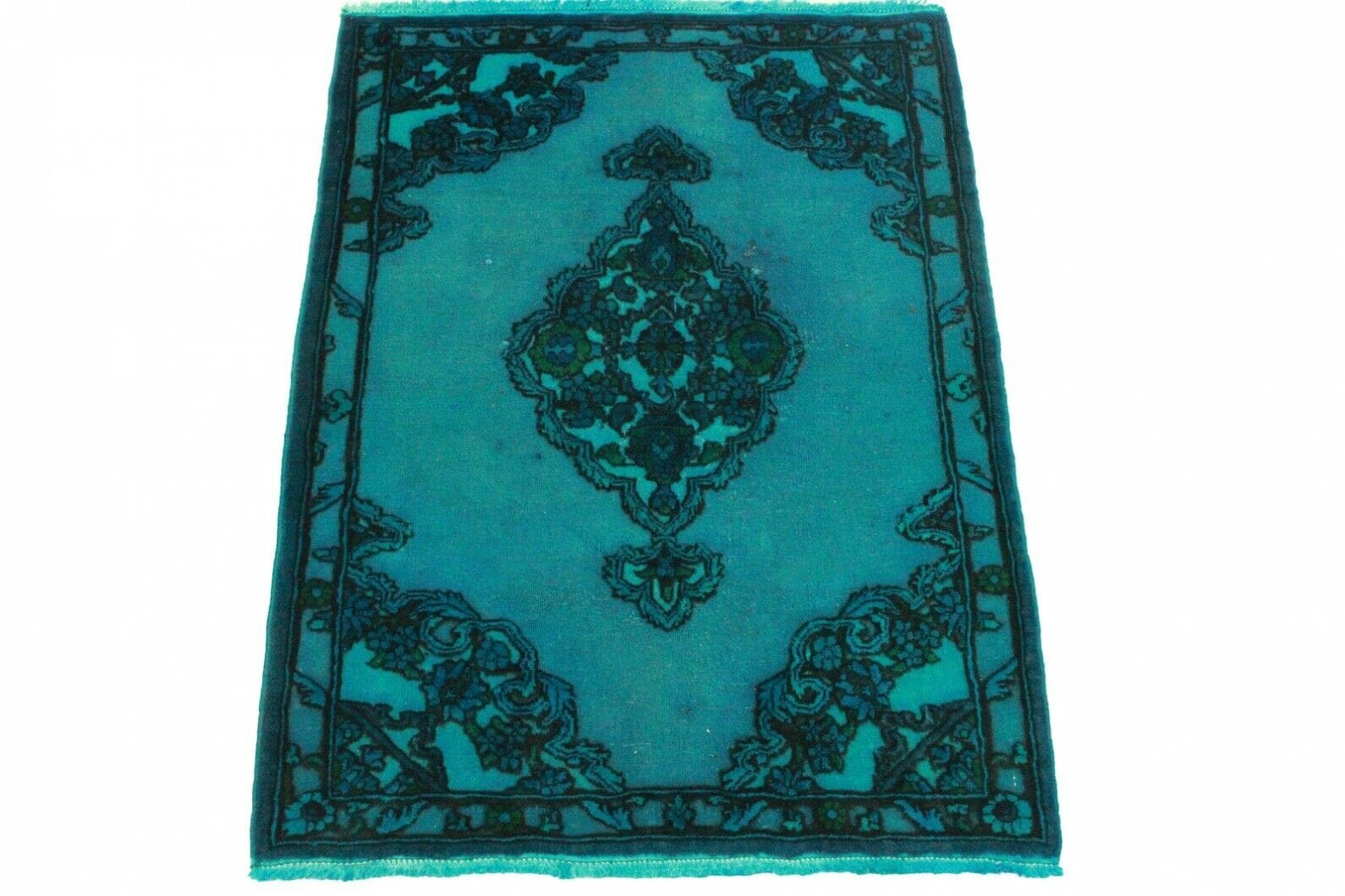 Vintage Orientteppich Türkis 147x109cm - Handgeknüpft Unikat