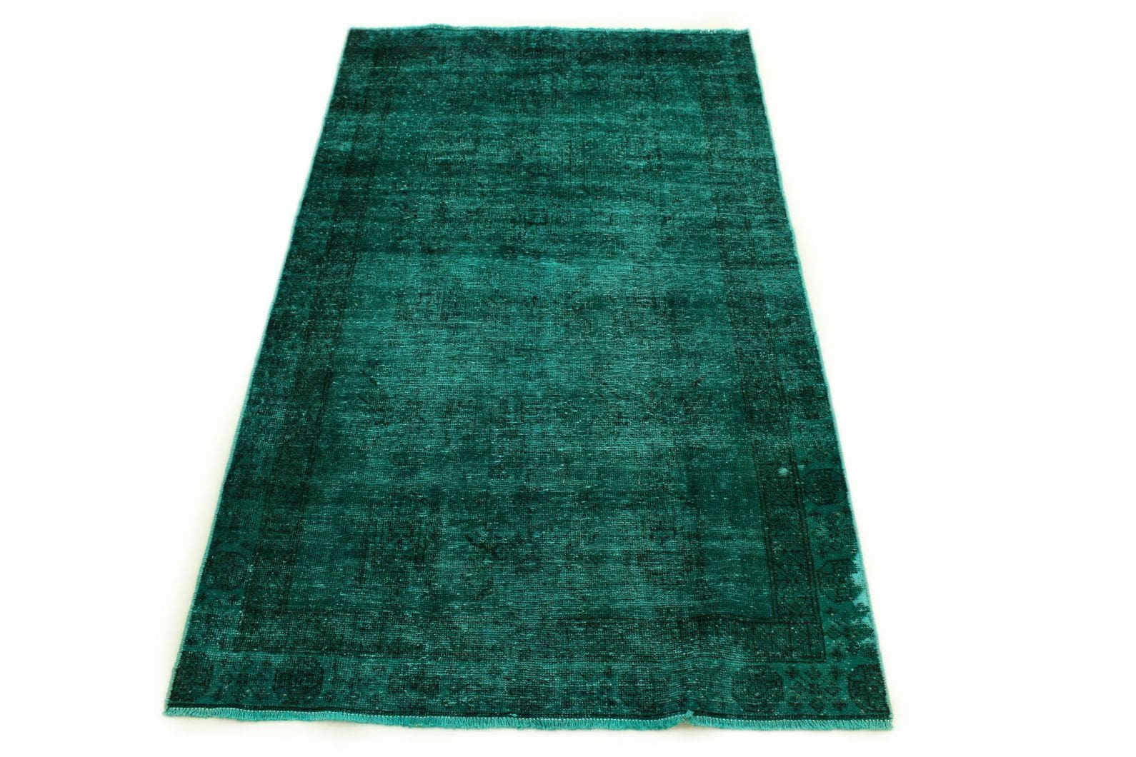 Vintage-Teppich 189x109cm Türkis Grün, handgeknüpft, Orientteppich