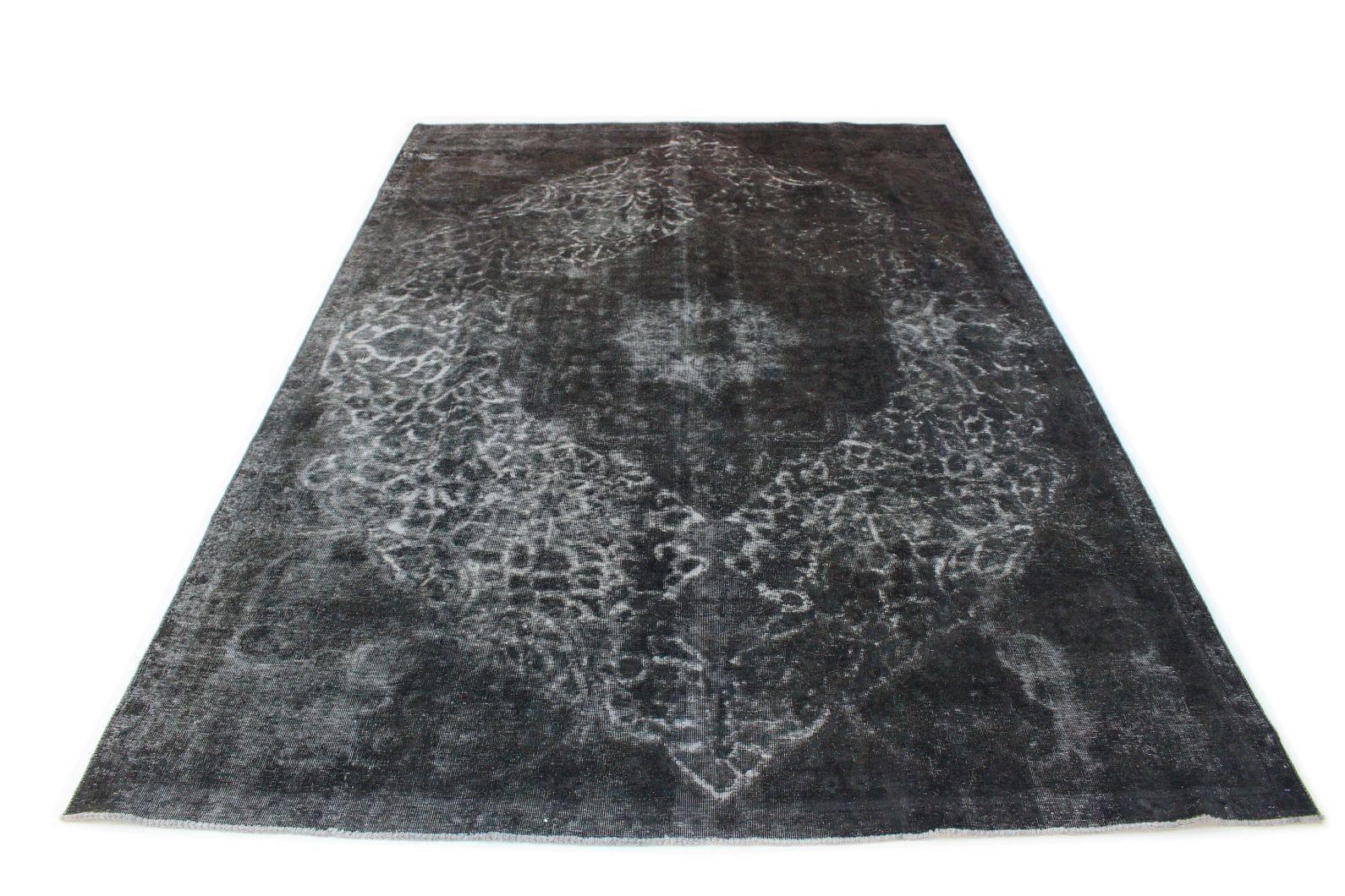 Vintage Orientteppich Grau Schwarz 342x229cm handgeknüpft