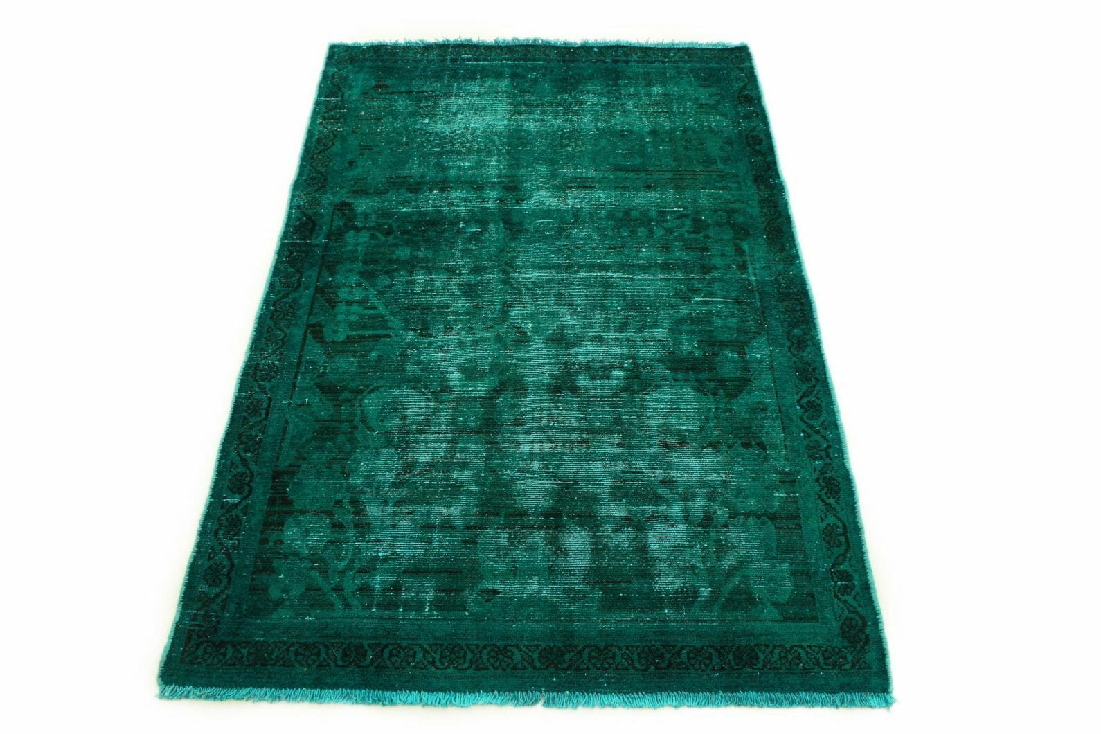 Vintage-Teppich Türkis Grün 162x99 cm mit schimmernden Ornamenten, handgeknüpft