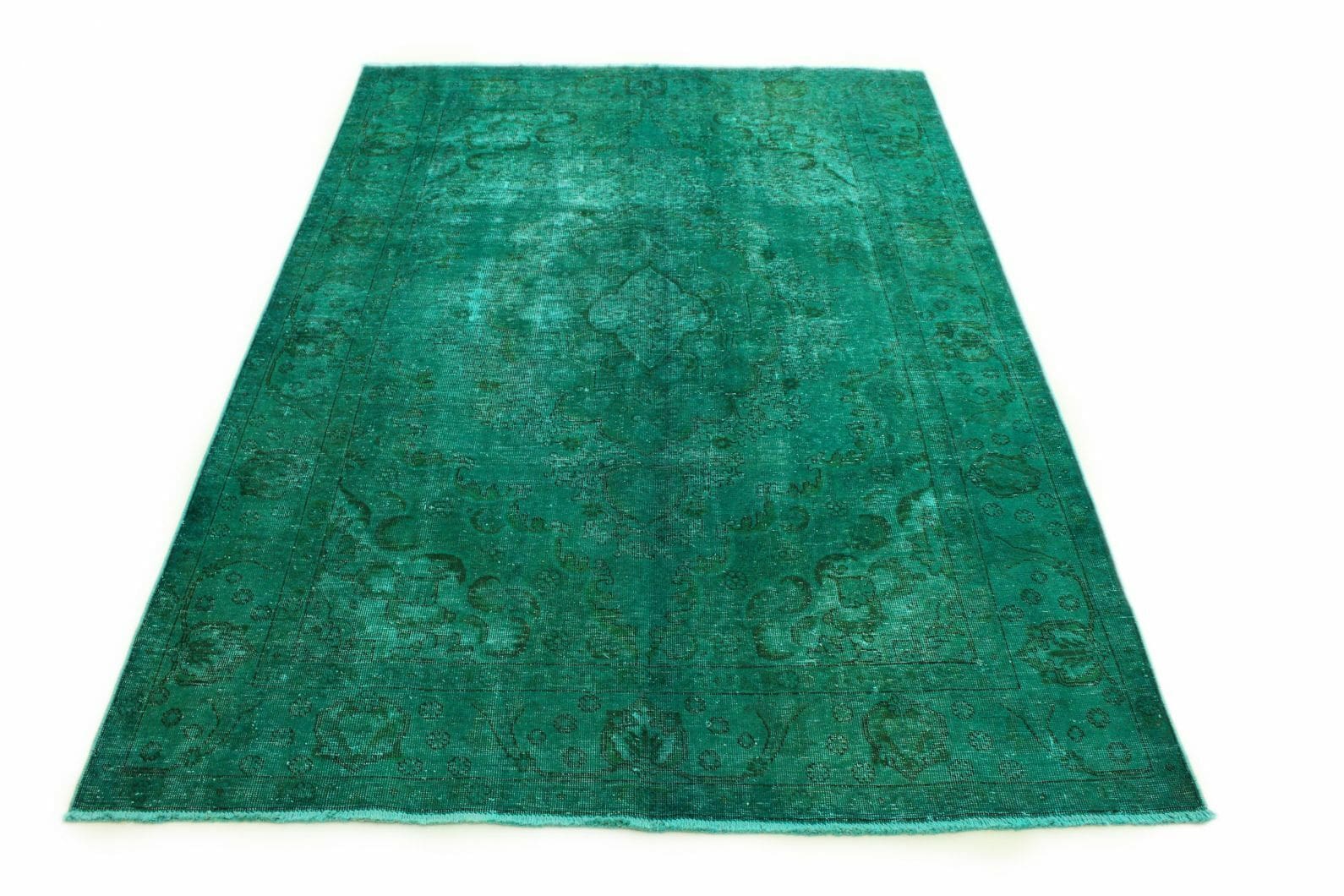 Vintage Orientteppich 290x194cm türkis-grün, handgeknüpft