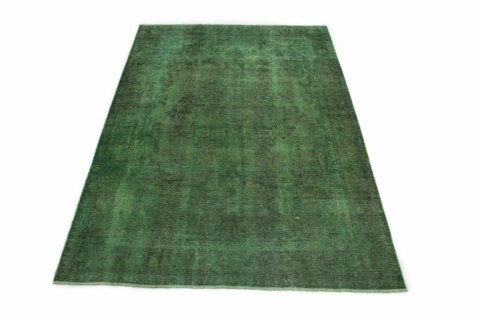 Vintage Orientteppich Grün 283x199cm – Handgeknüpft, Unikat