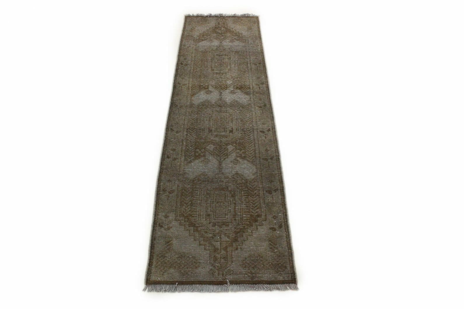 Beige Sand Vintage-Teppich Läufer 207x60cm, handgeknüpft, Orientteppich