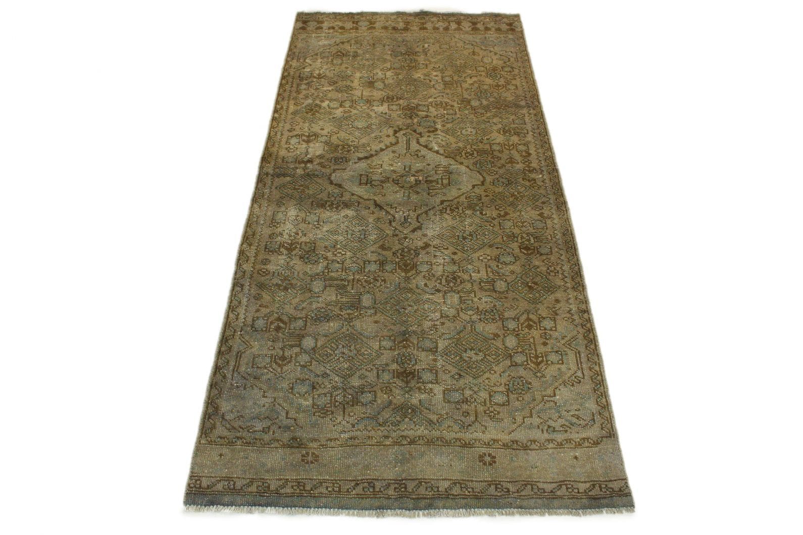 Vintage Orientteppich 232x104 cm Beige, handgeknüpft, Unikat