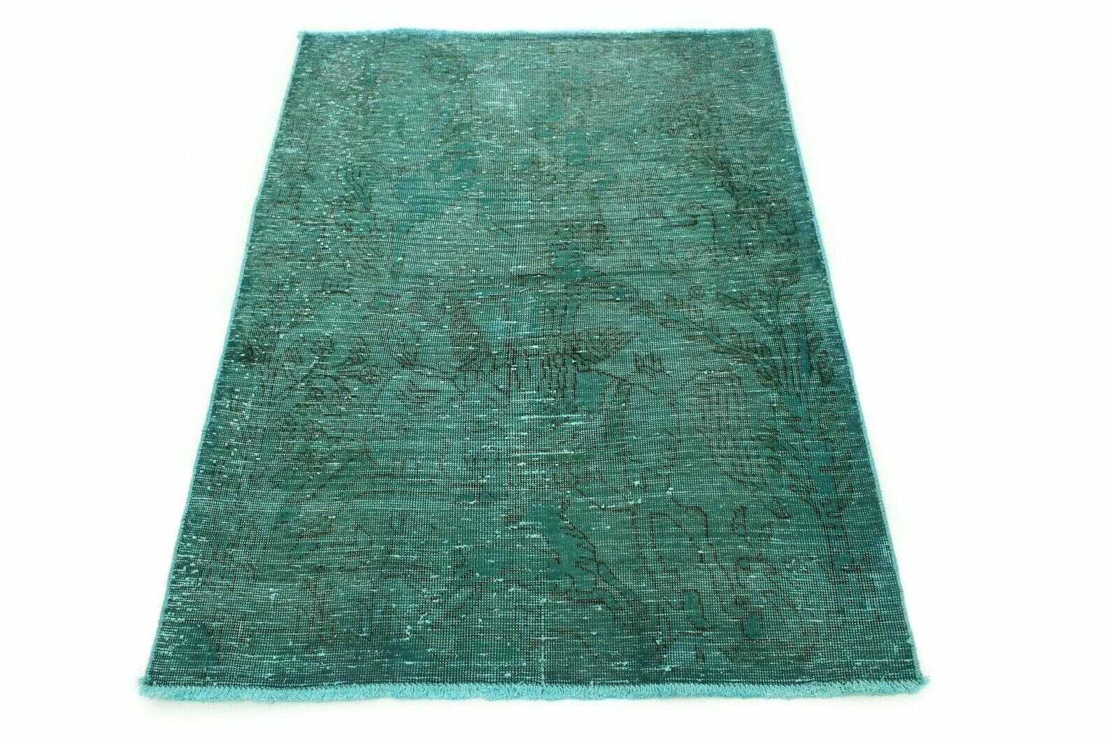 Orientteppich Vintage Grün 142x109cm, handgeknüpft, modernisiert