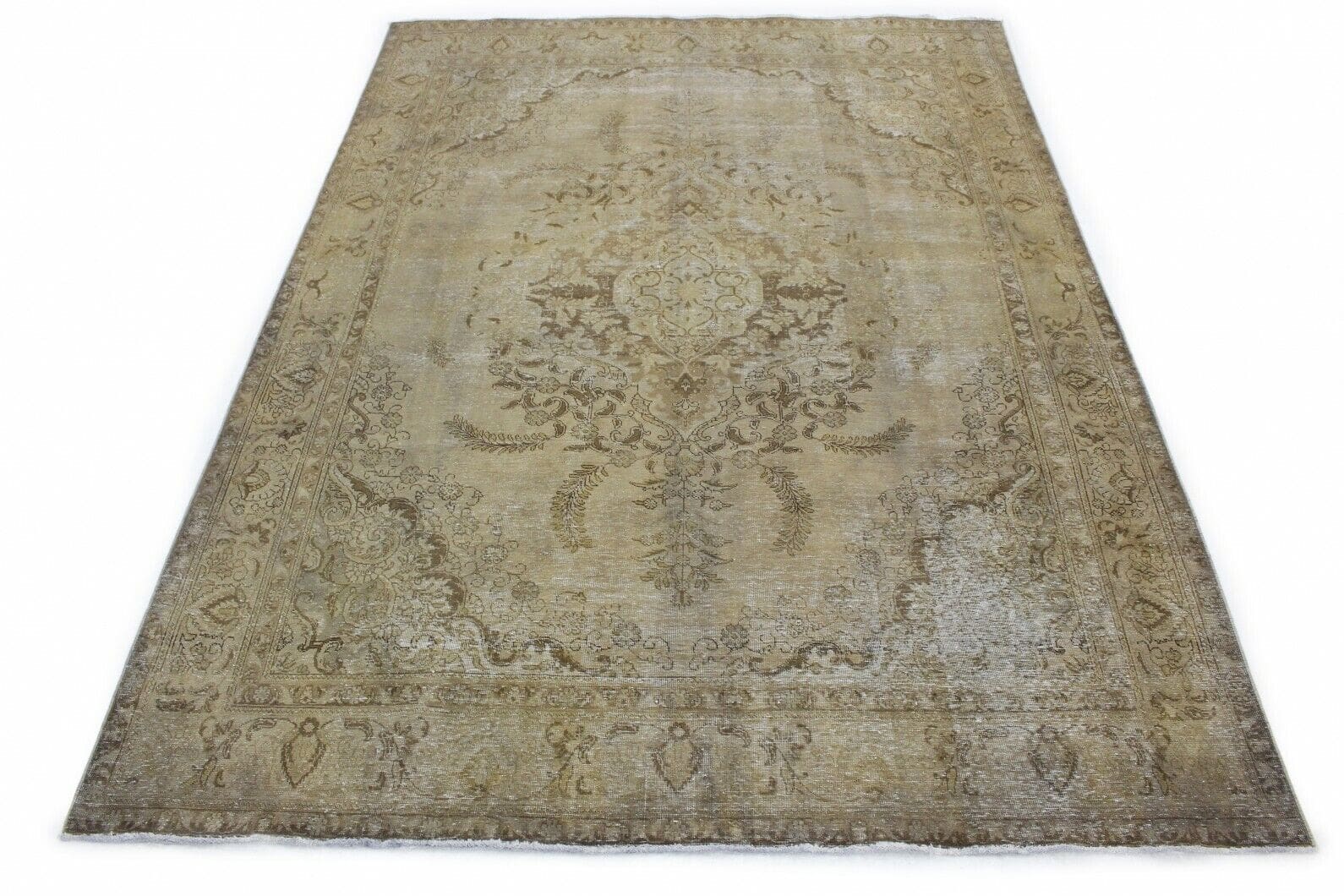 Vintage Orientteppich Sand 383x277cm, handgeknüpft, Designunikat