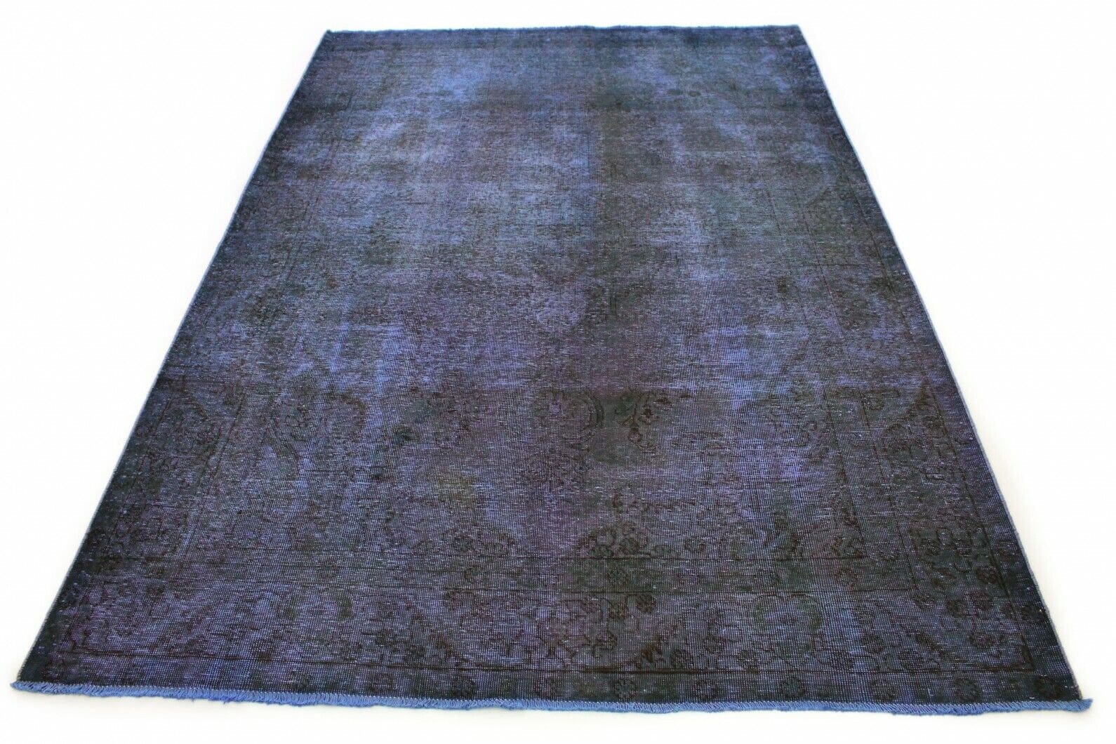 Handgearbeiteter Orientteppich Blau Lila 290x194 cm Vintage Design