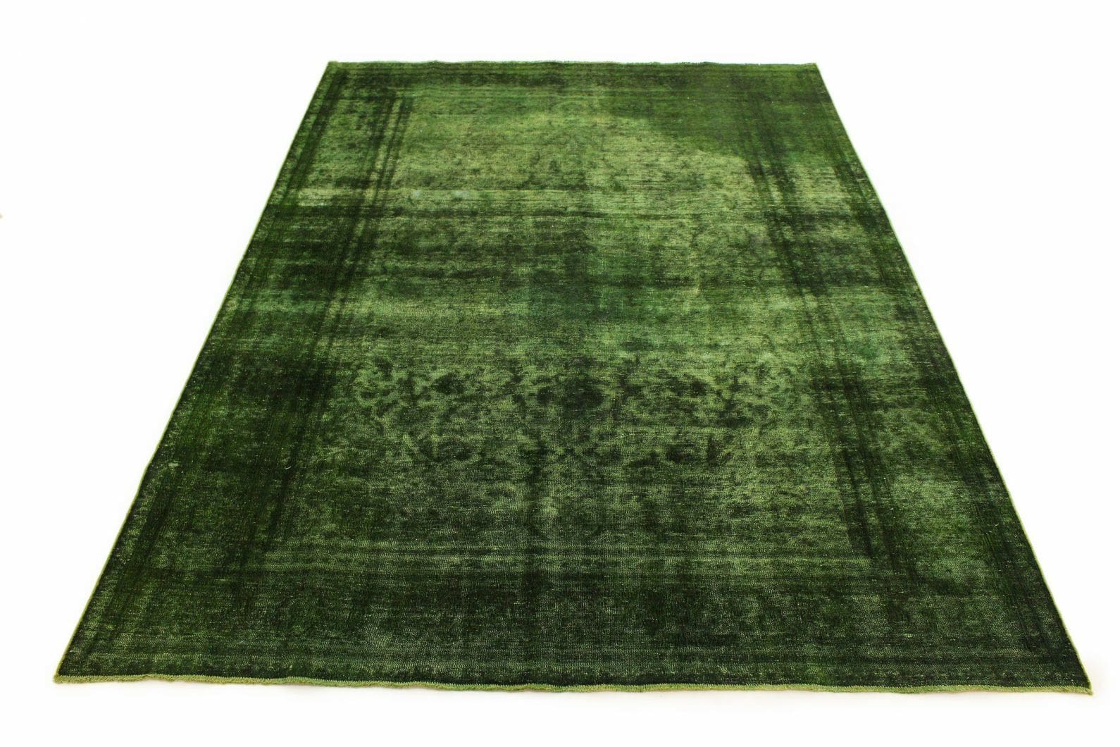 Vintage Orientteppich Grün 342x239cm, handgeknüpft, einzigartig