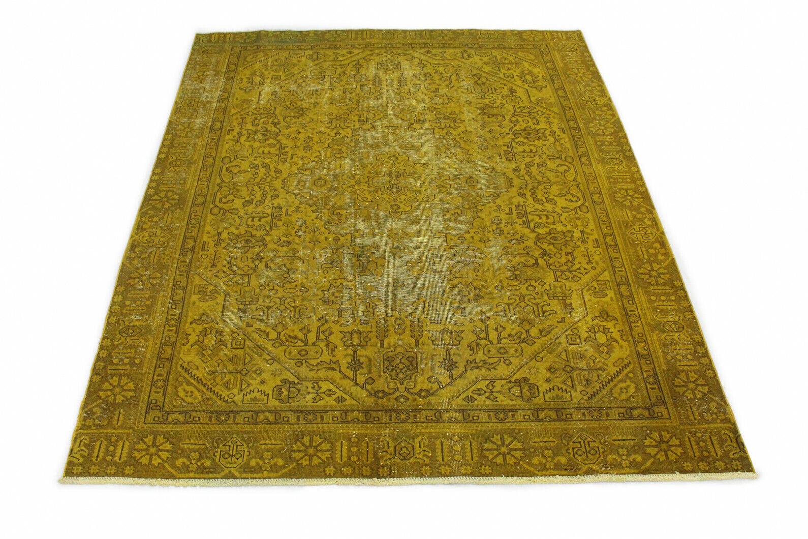 Vintage Orientteppich senf 307x229cm handgeknüpft, einzigartig