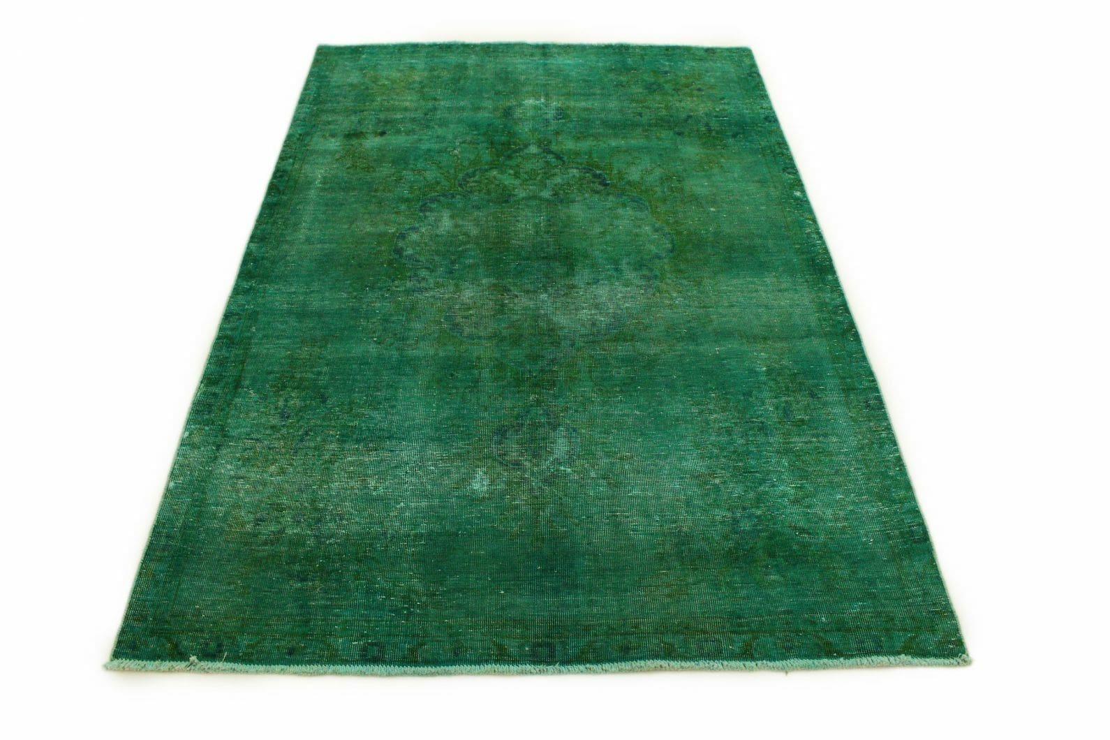 Vintage Orientteppich Grün 221x149cm, handgeknüpft, unikate Schönheit