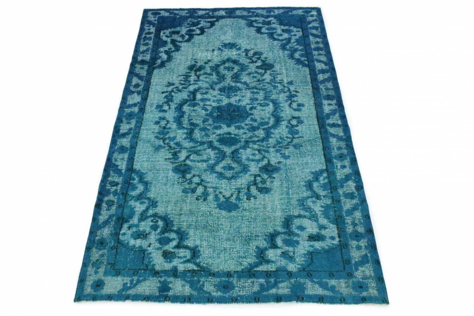 Vintage Orientteppich türkis 287x170 cm, handgeknüpft, Unikat
