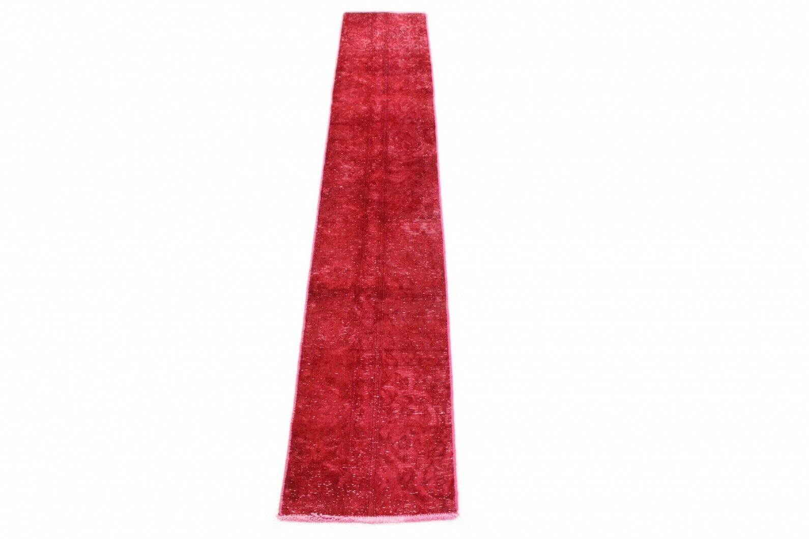 Vintage Teppich Läufer Rot 242x39cm, handgeknüpft, Orientteppich