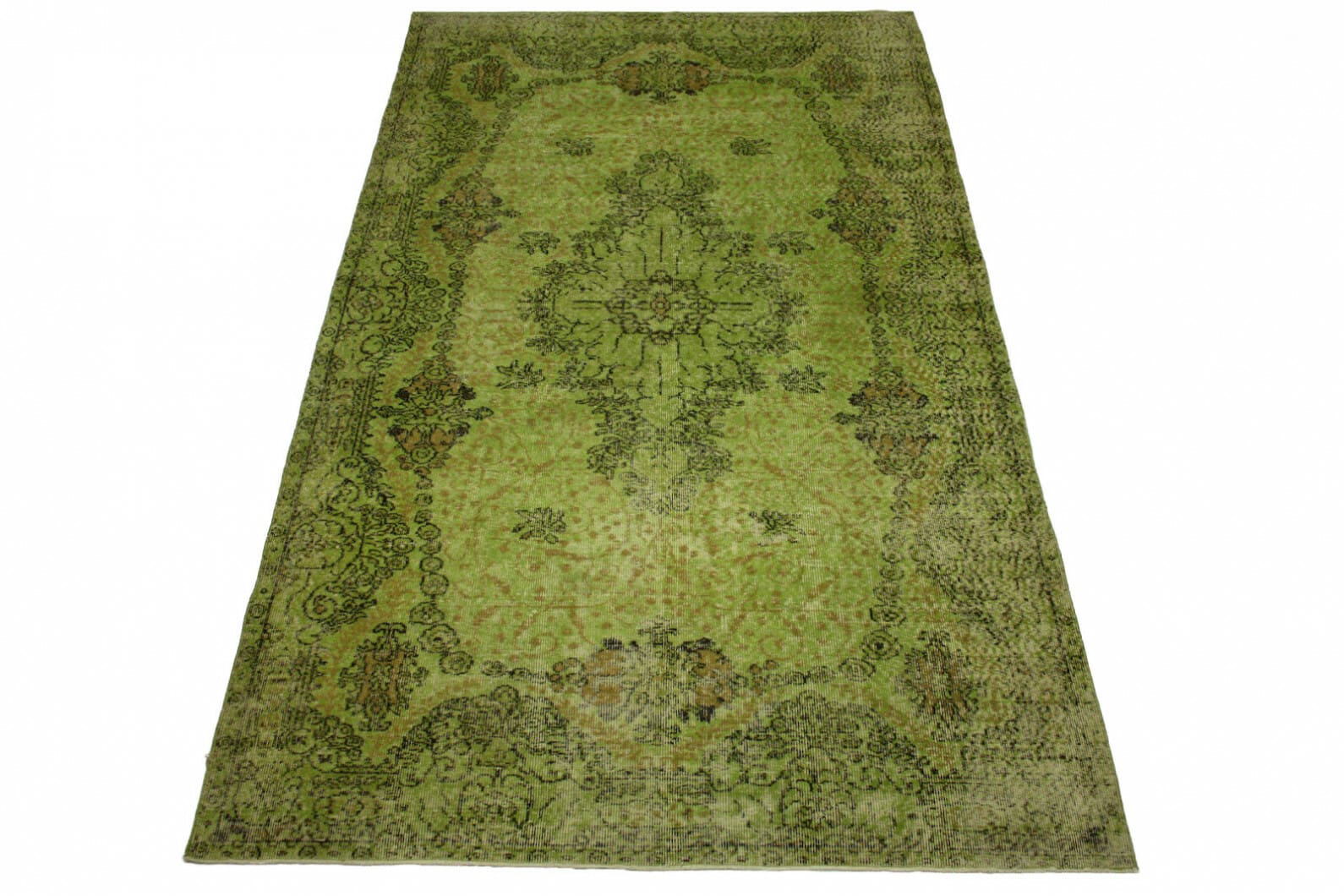 Vintage Orientteppich Grün 275x169cm – Handgeknüpft, Unikat
