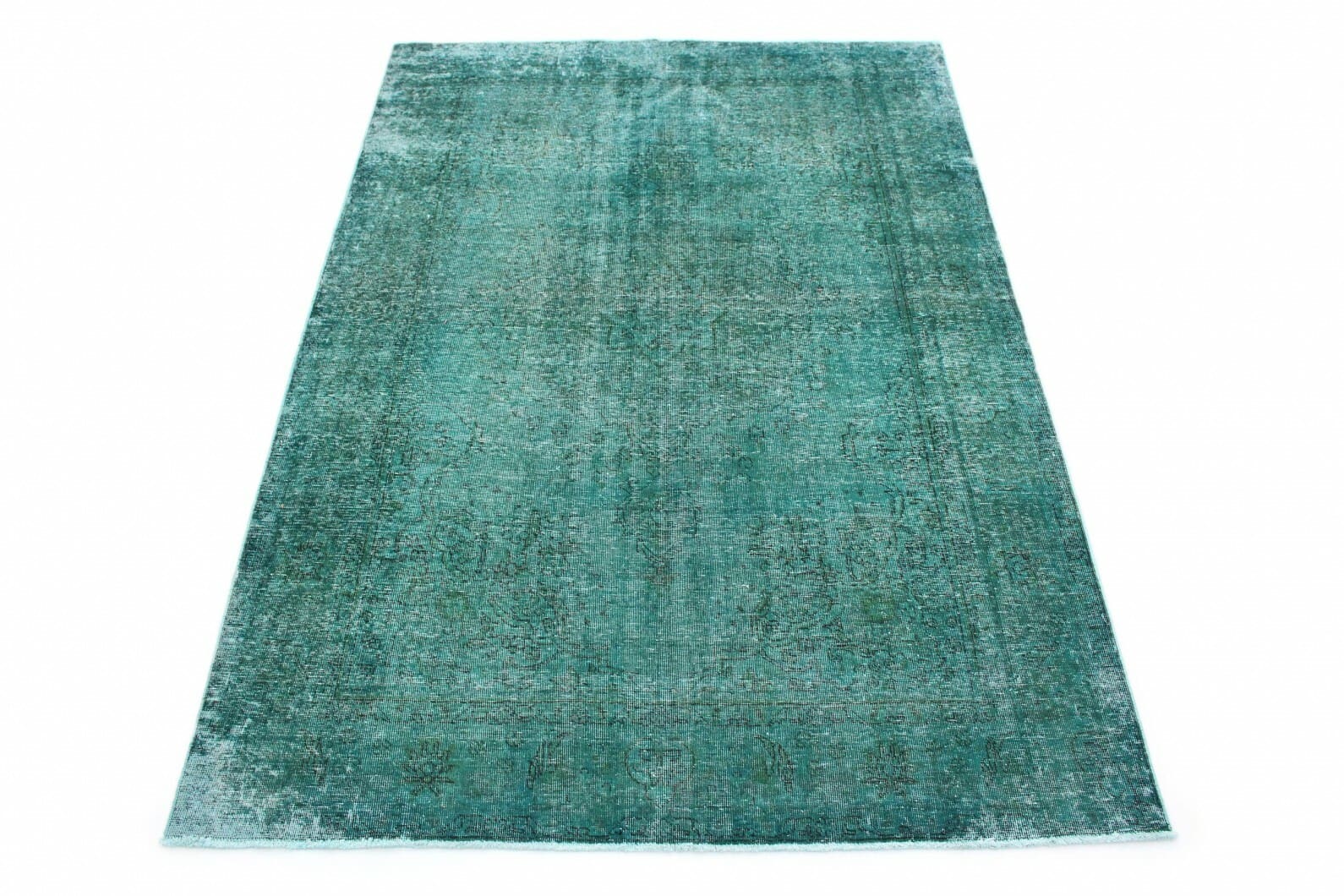 Vintage Orientteppich Türkis 290x201 cm - Handgeknüpft, Designunikat