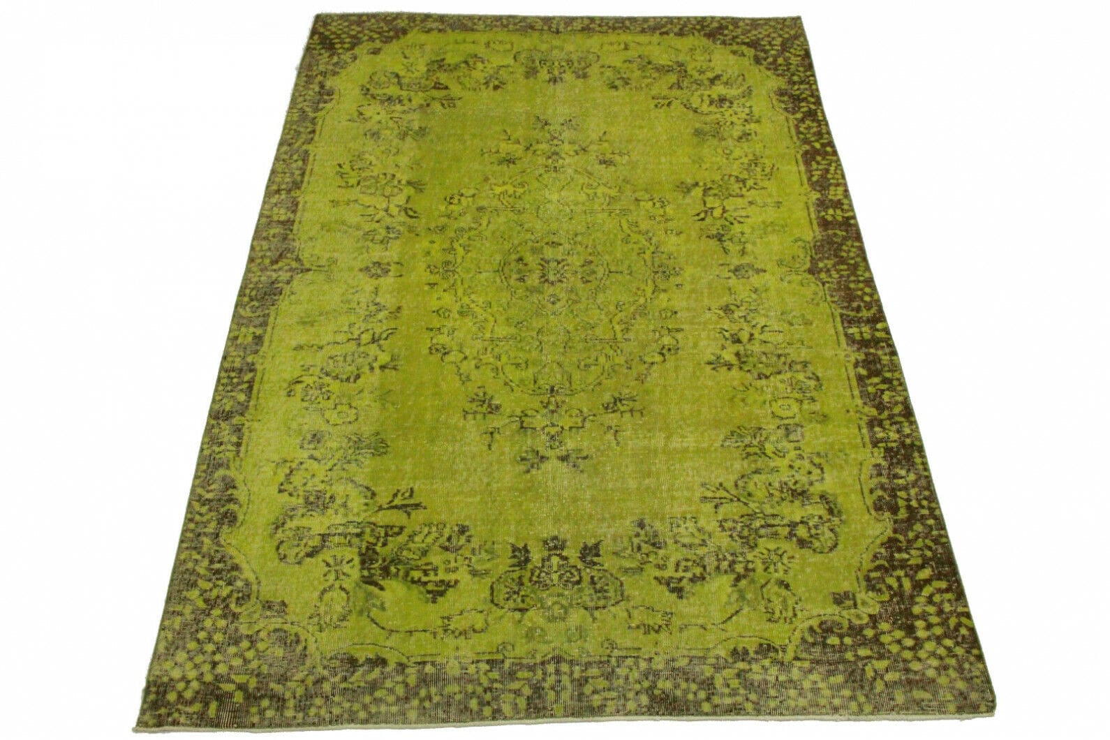 Vintage Orientteppich Grün Braun 299x201cm – handgeknüpft