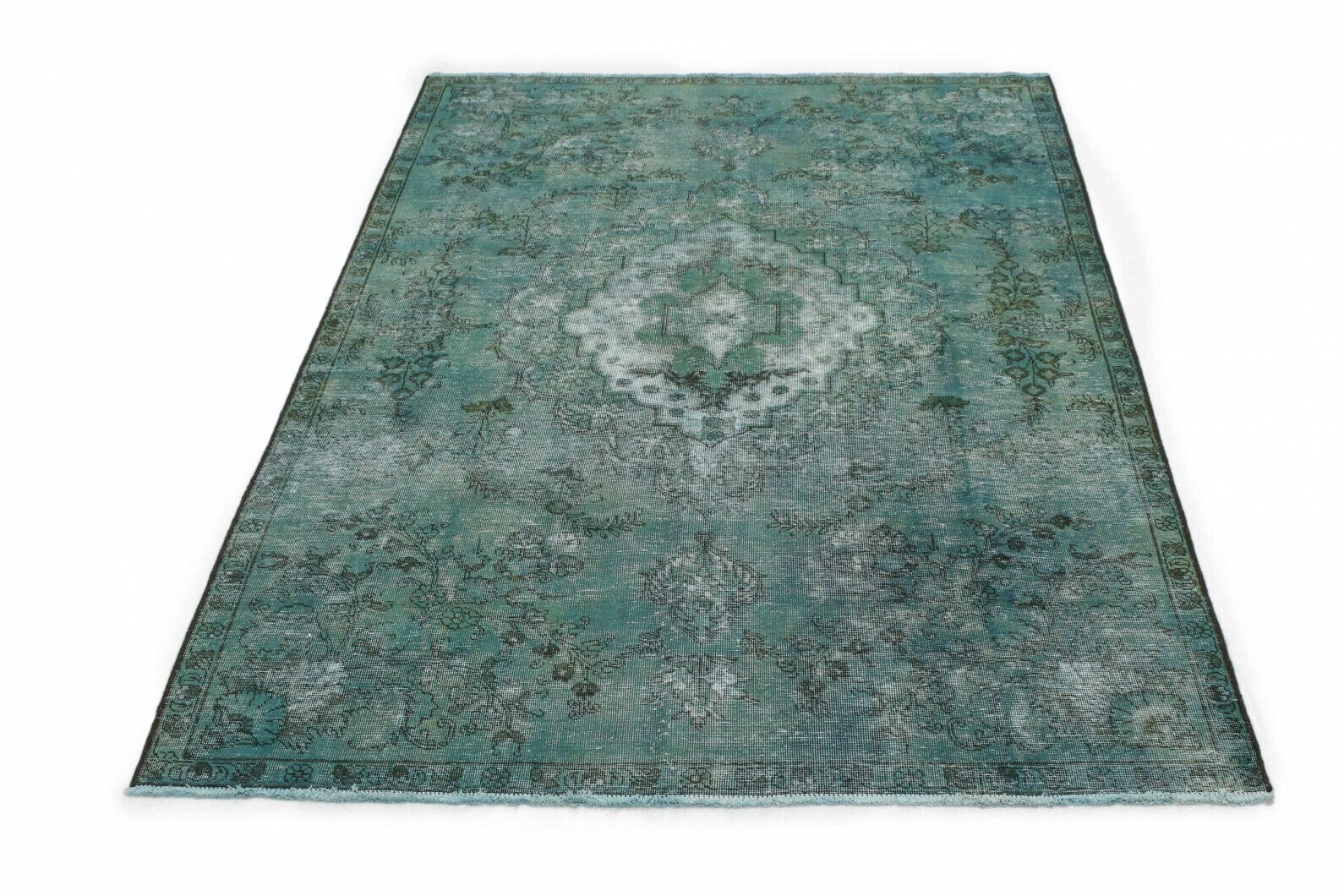 Vintage Orientteppich Türkis 328x219cm, handgeknüpft, Unikat