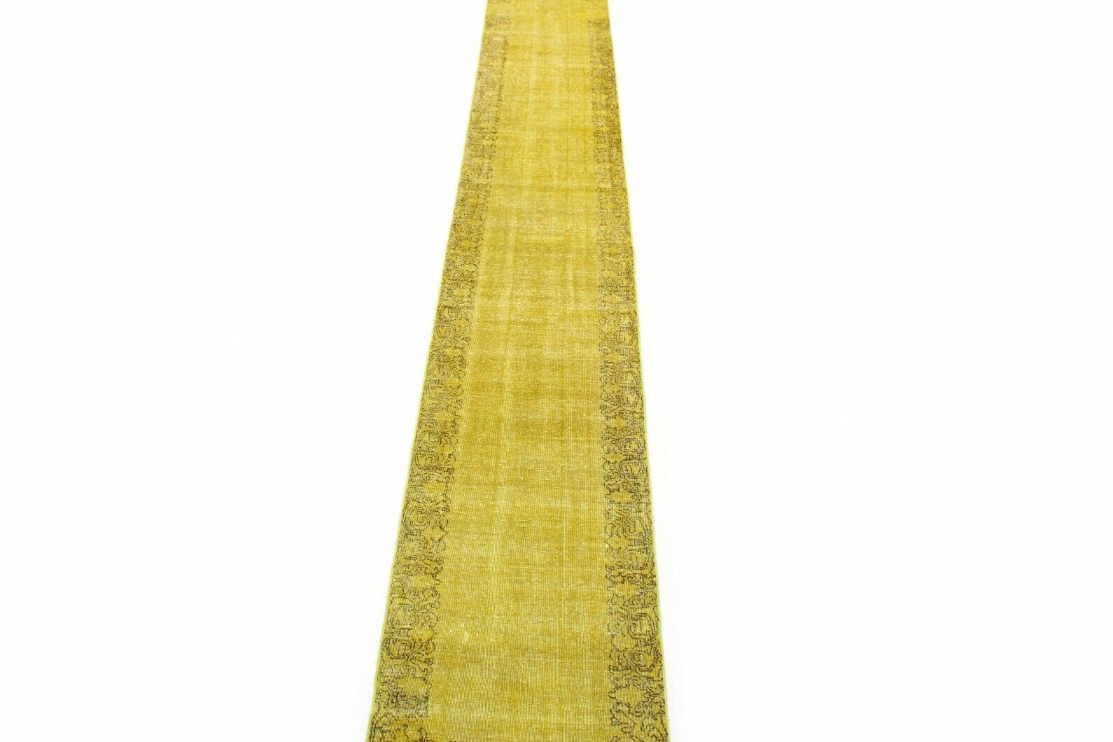 Vintage Orientteppich Läufer Gelb 608x79 cm handgeknüpft