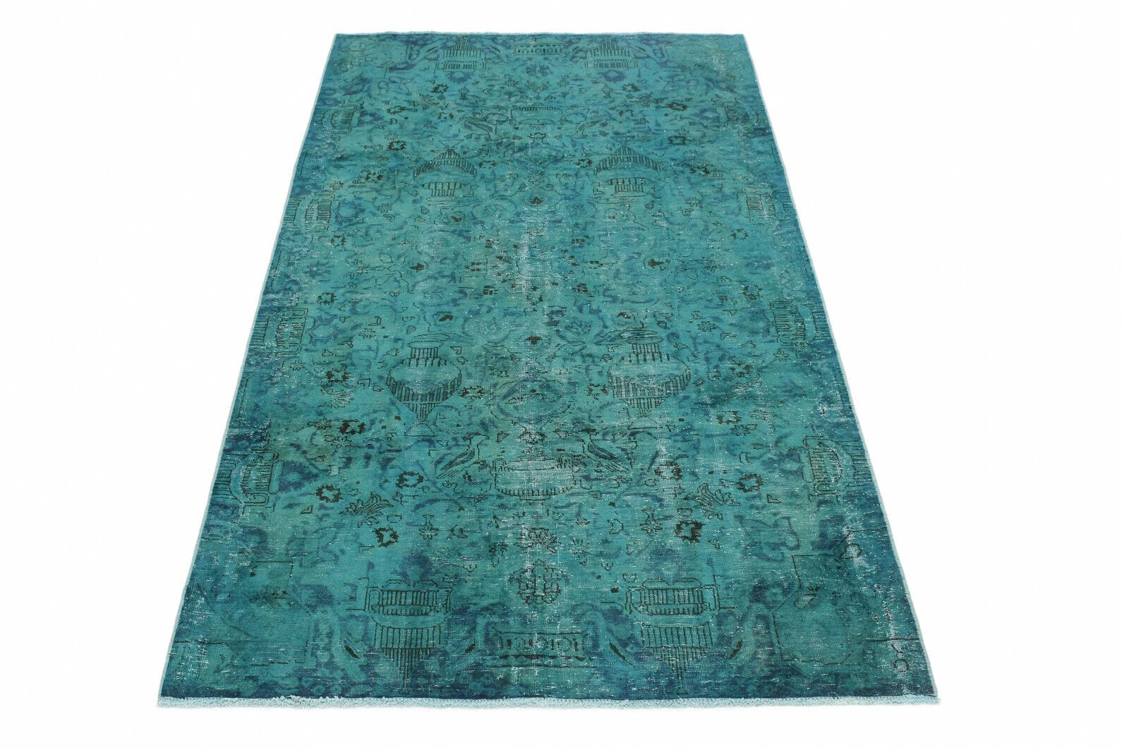 Vintage Orientteppich 292x159cm Türkis, handgeknüpft, Unikat