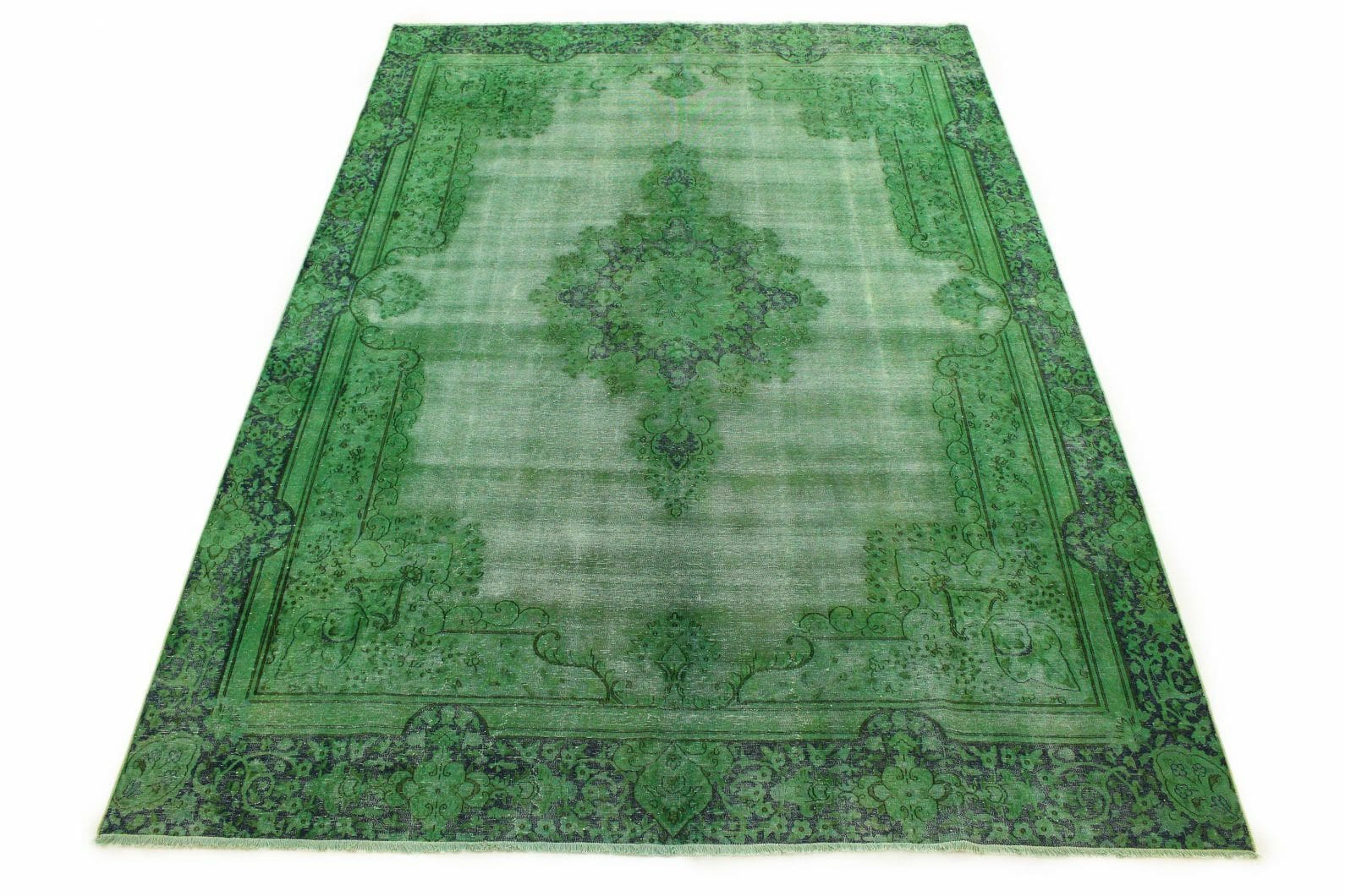 Vintage Orientteppich Grün 370x259 cm, handgeknüpft, Unikat