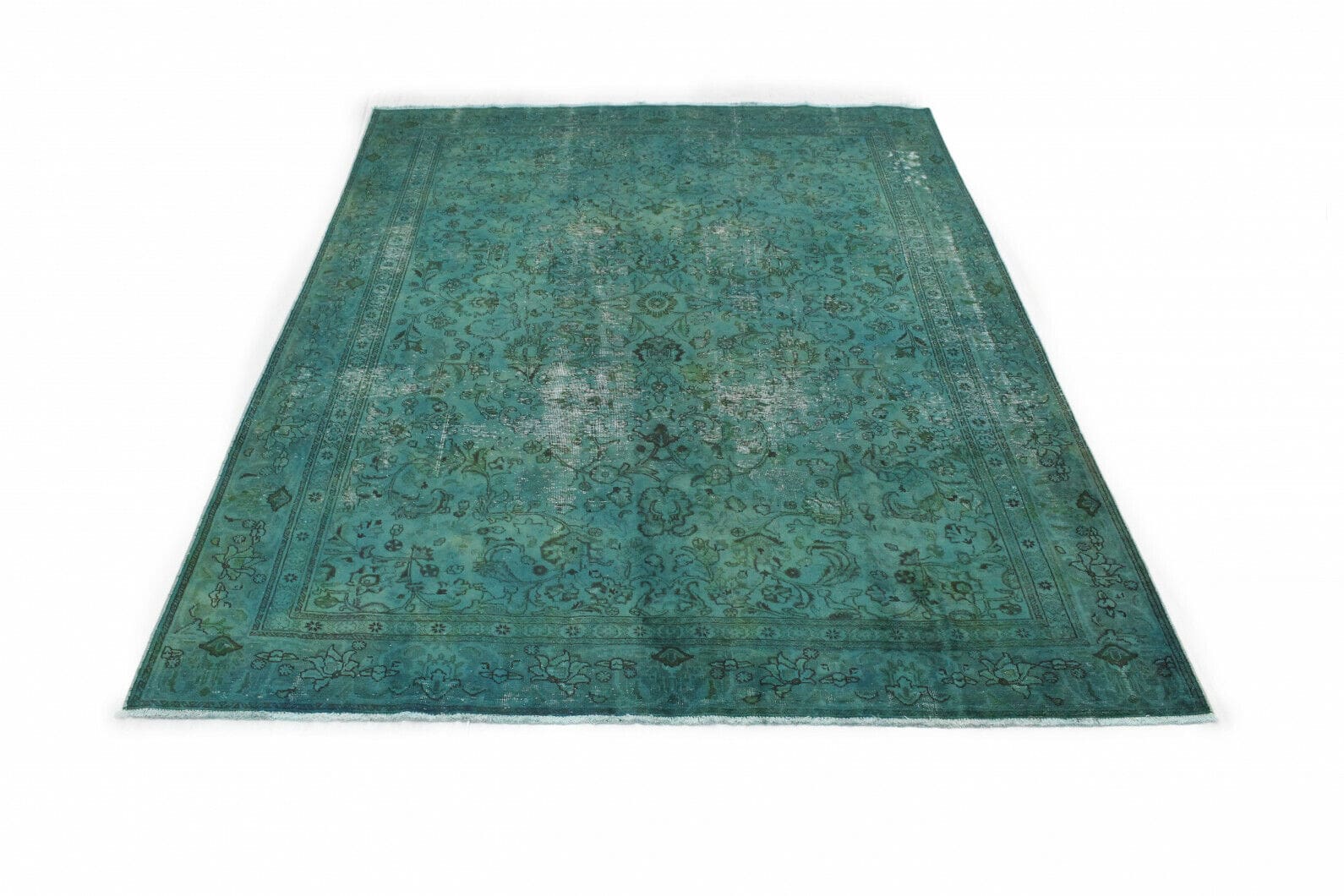 Vintage Orientteppich 375x280cm türkis, handgeknüpft, Unikat