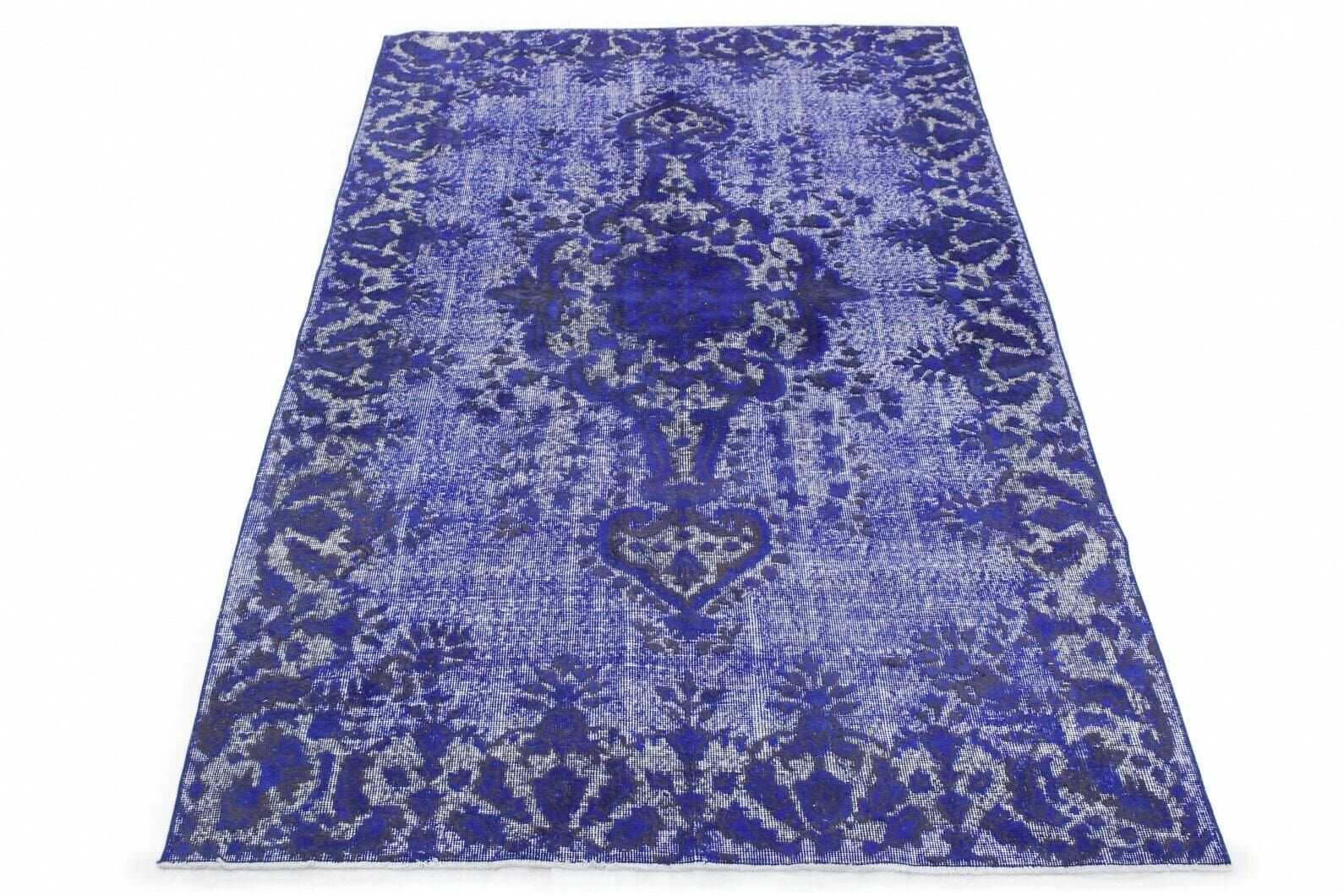 Vintage Teppich 3D-Look Blau 295x179cm handgeknüpft Orientteppich