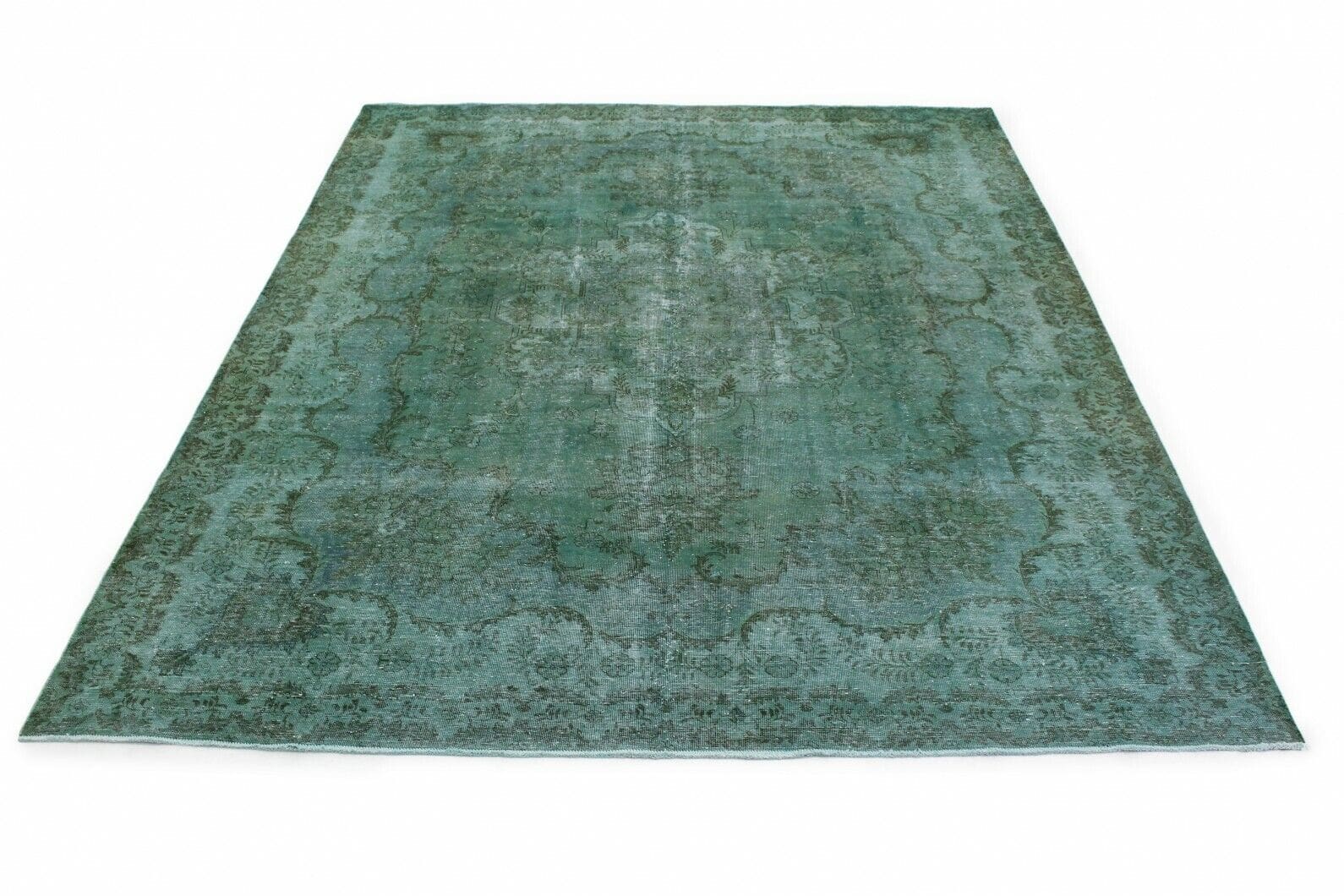 Vintage Orientteppich 380x299 cm in Grün Türkis, handgeknüpft