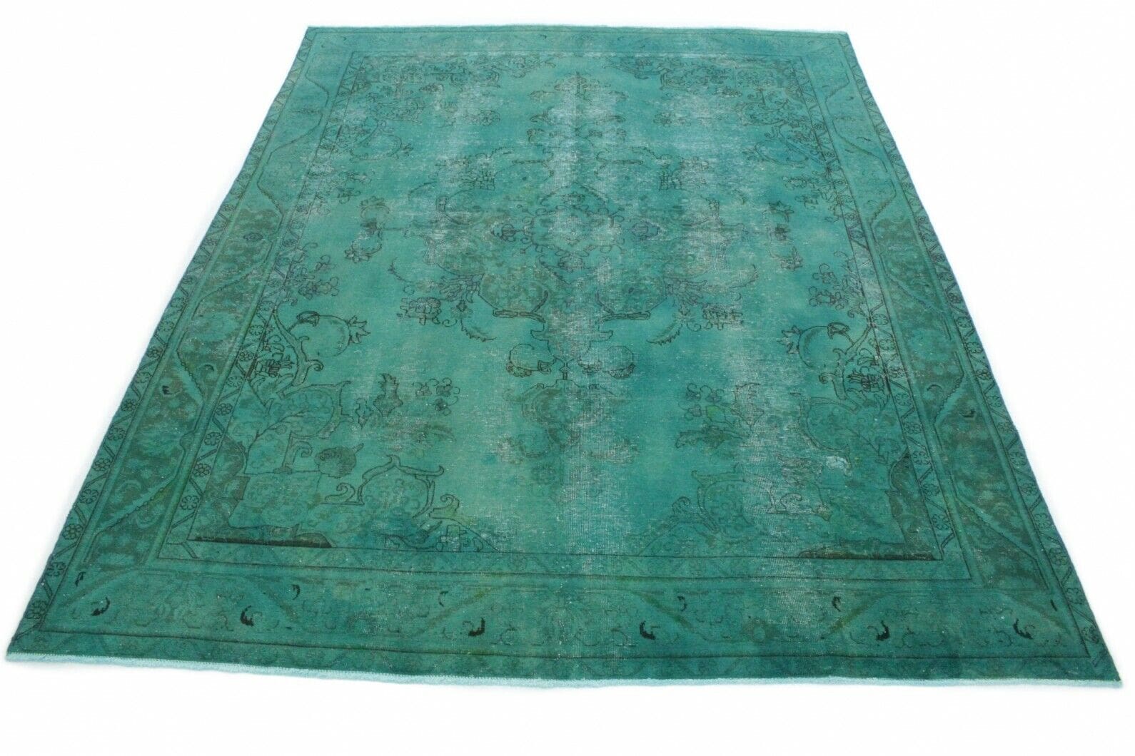 Vintage Orientteppich 390x299cm türkis, handgeknüpft, einzigartig