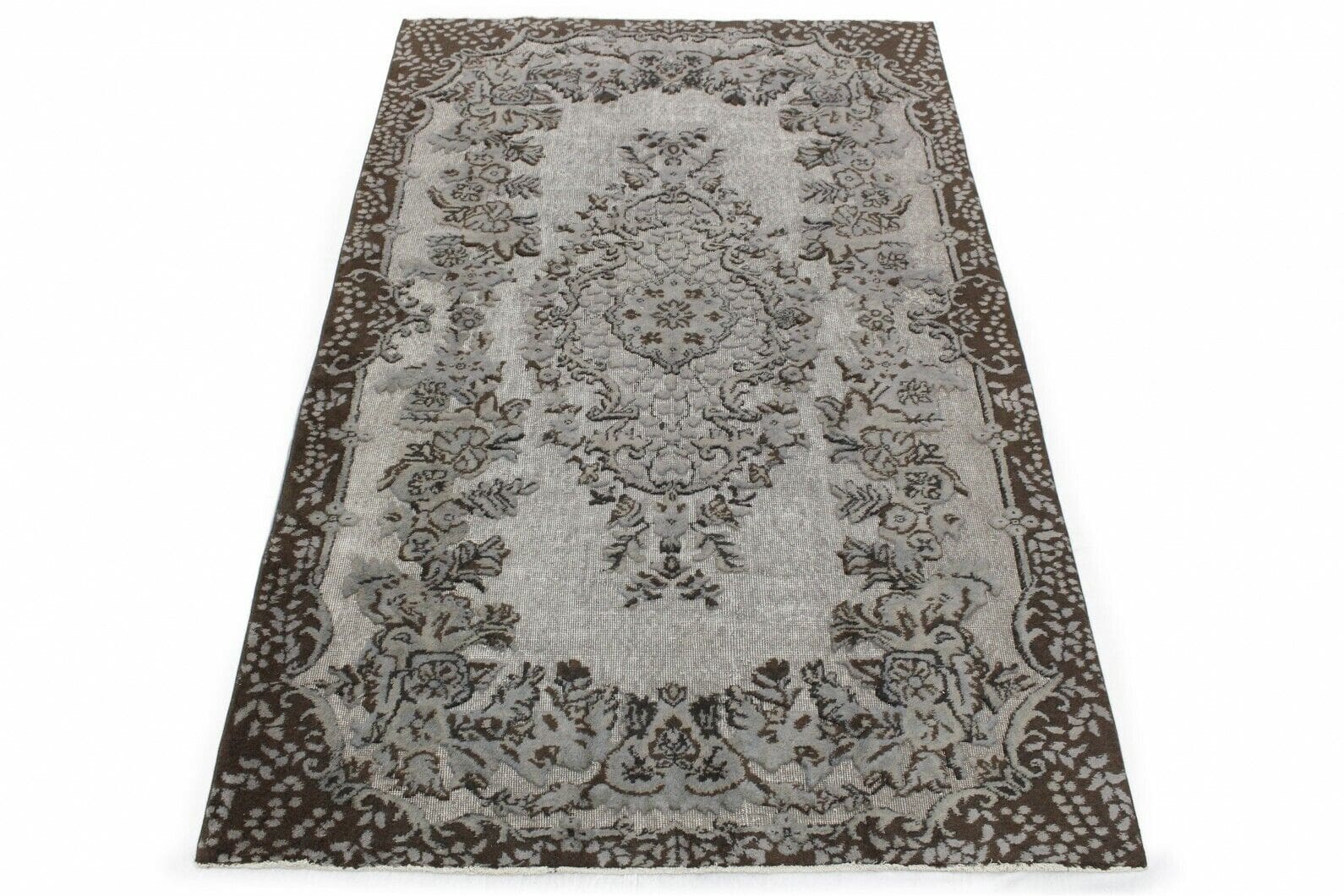 Vintage Orientteppich 272x169cm, grau, 3D-Look, handgeknüpft