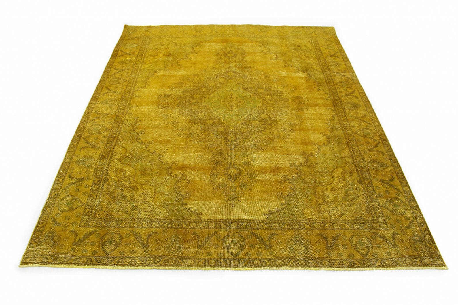 Exklusiver Vintage Orientteppich 389x292cm in Gold, handgeknüpft