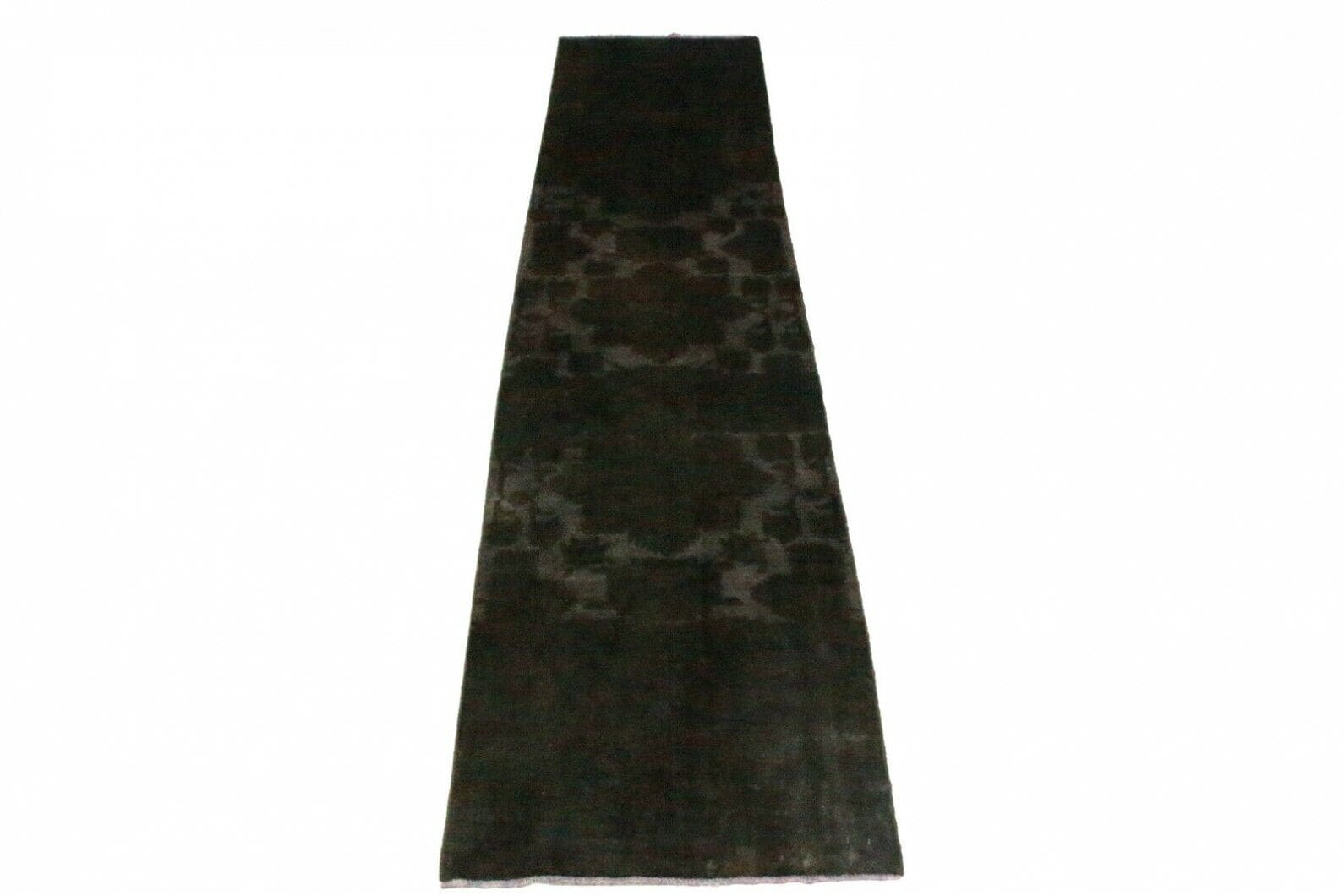 Vintage Teppich Läufer Schwarz 365x89cm, handgeknüpft, Orientteppich