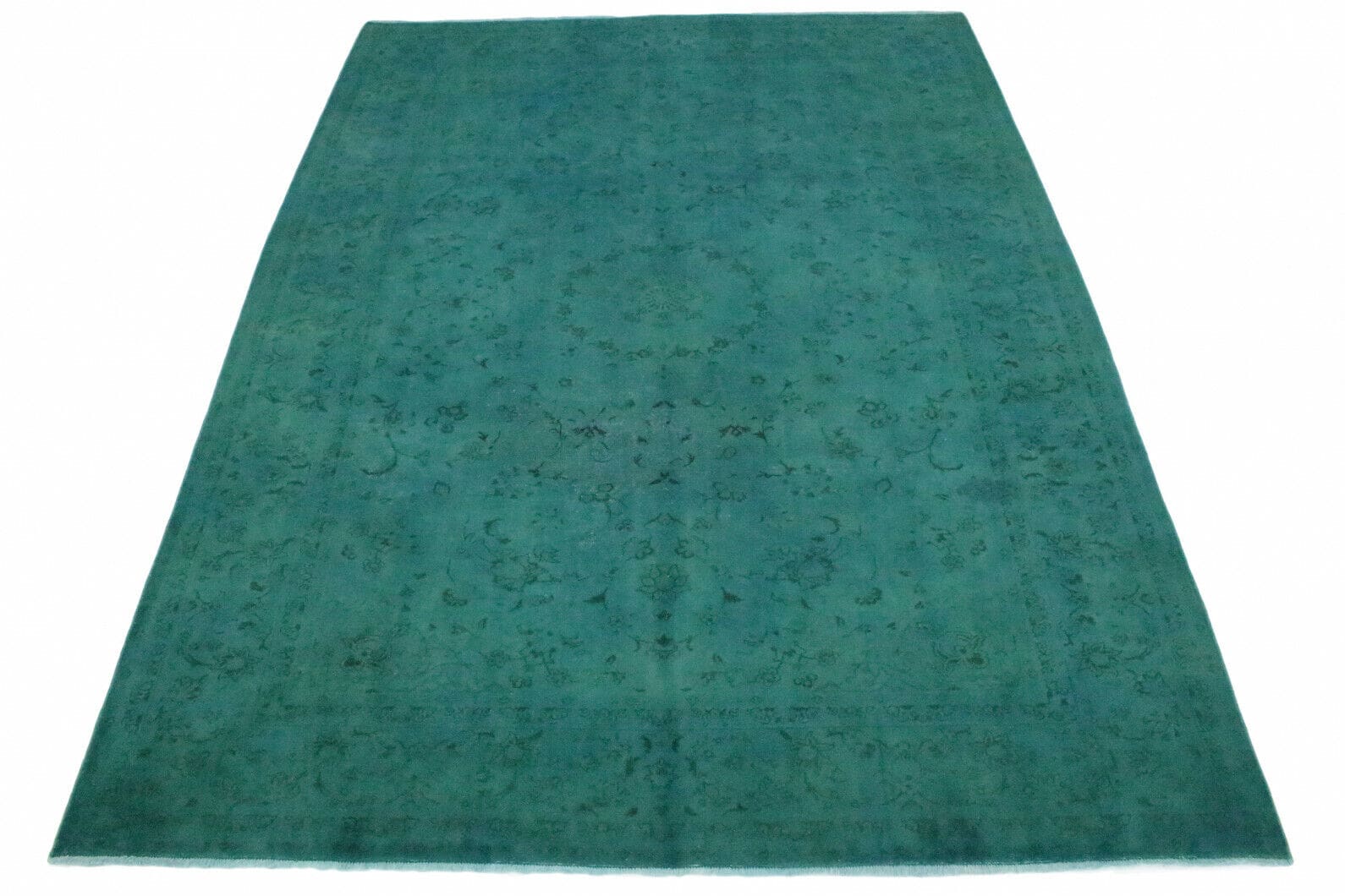 Vintage Orientteppich 377x279 cm türkis, handgeknüpft, Designunikat