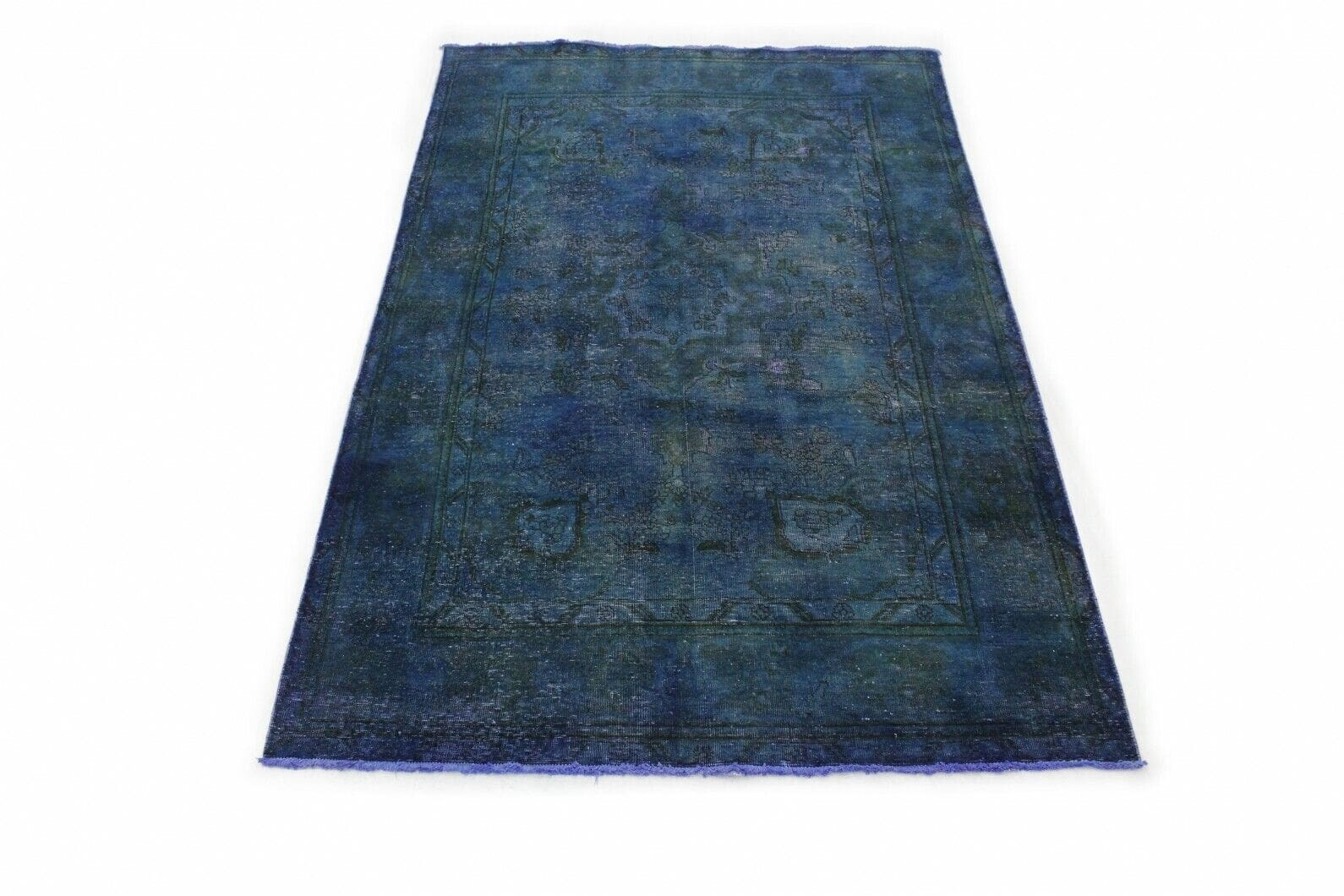 Vintage Orientteppich Blau 300x190 cm – handgeknüpft, Design-Unikat
