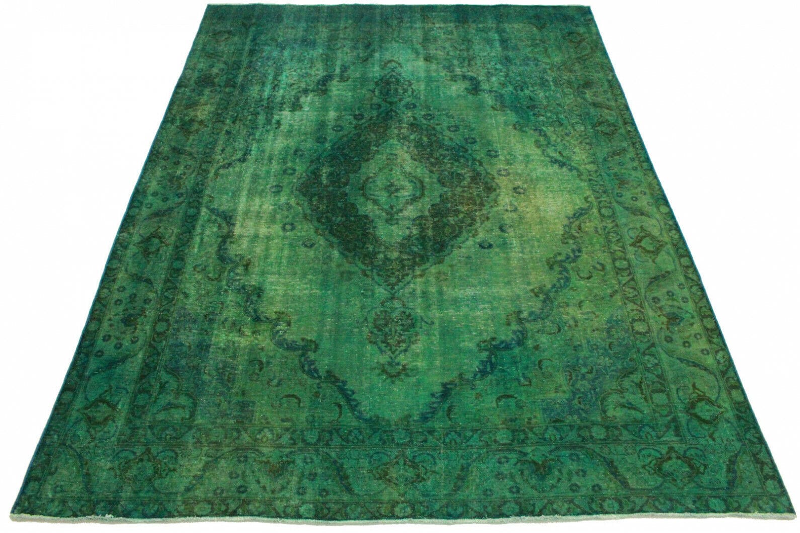 Vintage Orientteppich Grün 378x279cm - Handgeknüpft, Unikat