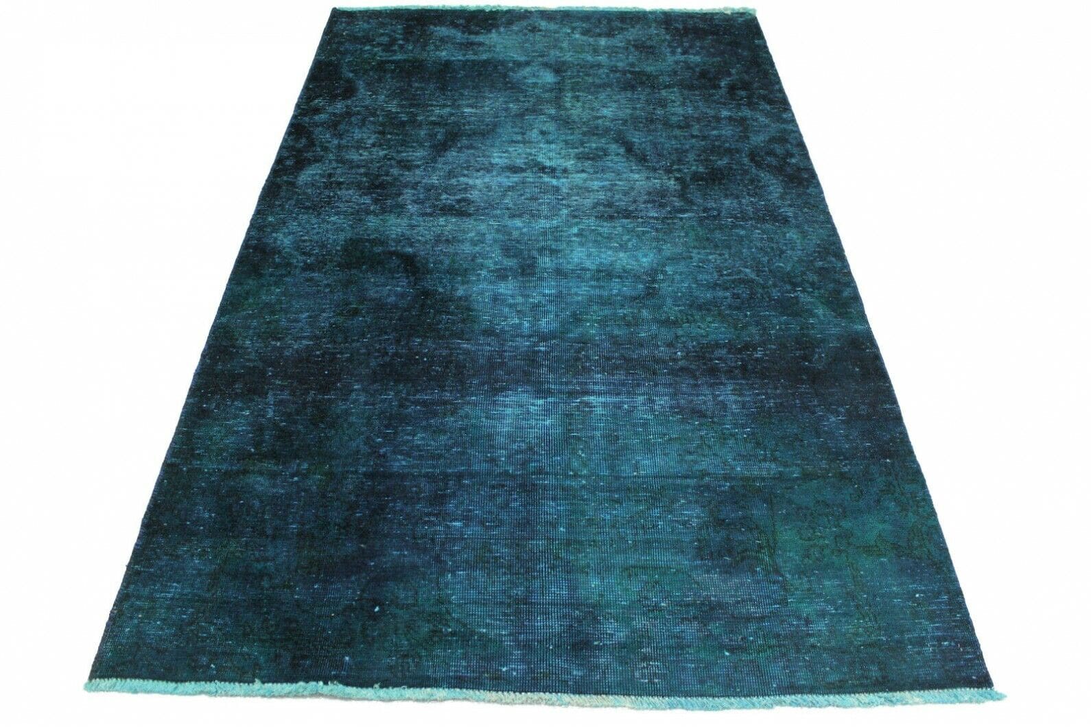 Vintage Orientteppich Blau 228x139cm - Handgeknüpft, Design Unikat