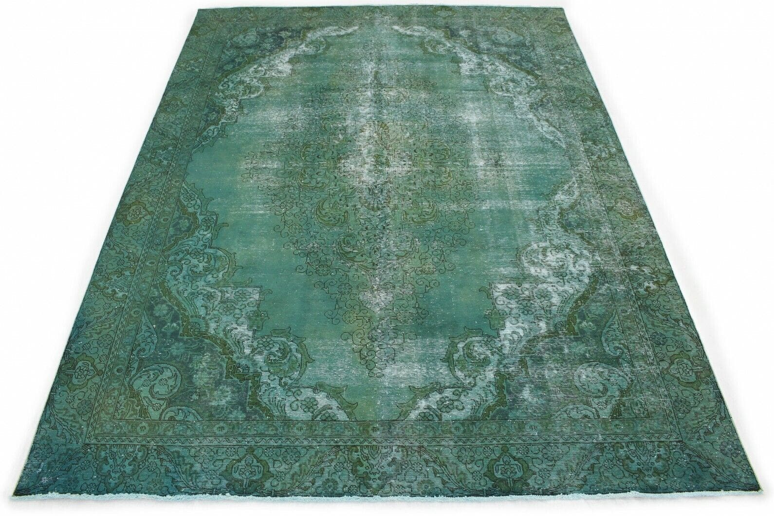 Vintage Teppich Grün 384x283 cm - Handgeknüpft, Unikat - Orientteppich