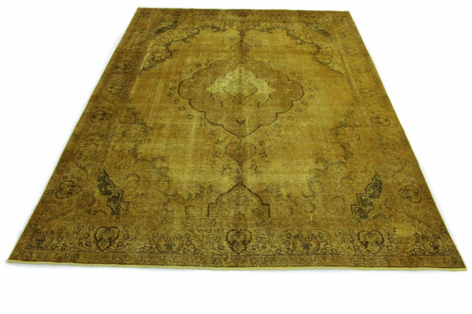 Handgearbeiteter Orientteppich 382x279 cm Gelb Vintage handgeknüpft