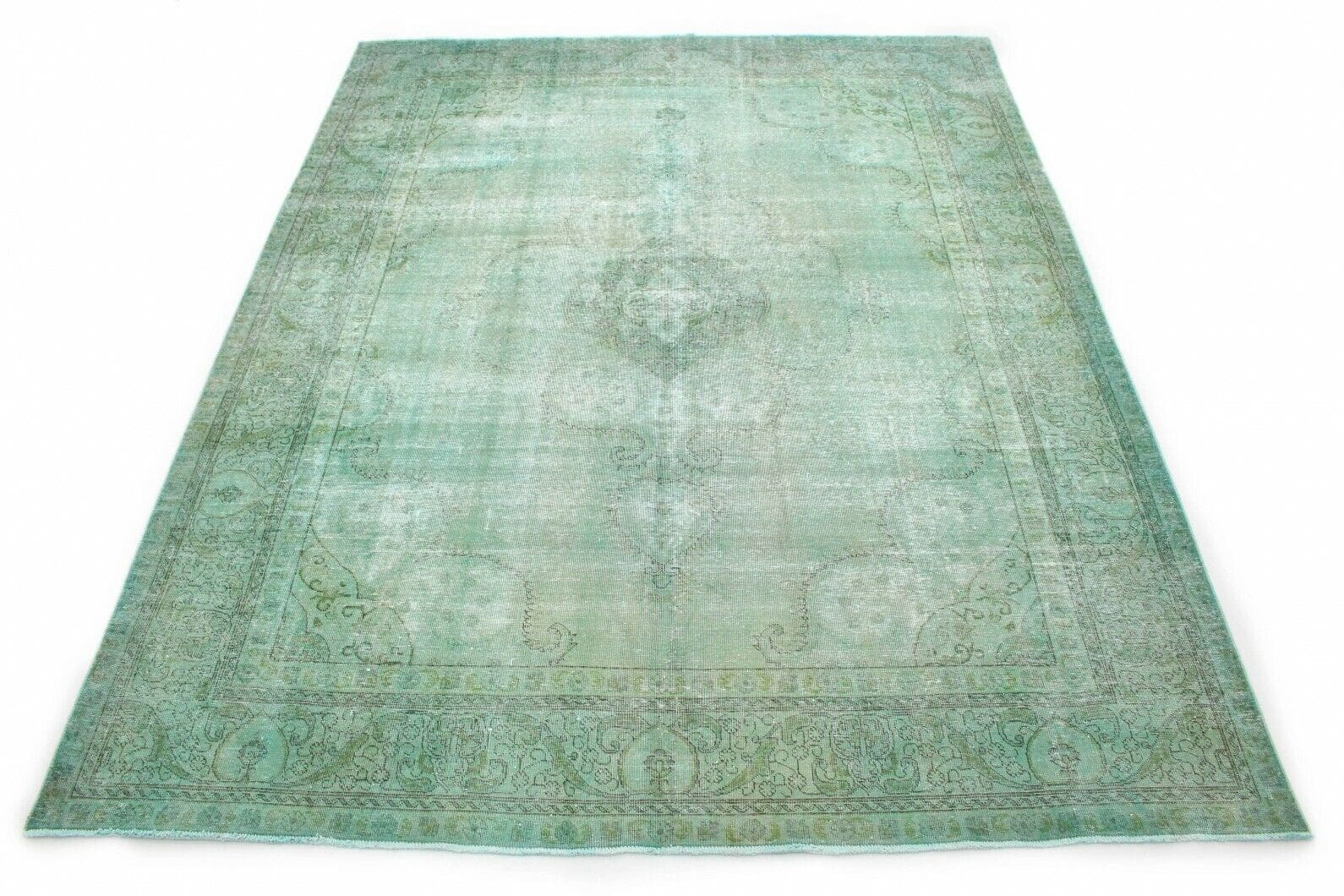 Vintage Orientteppich 390x309cm in Grün Türkis, handgeknüpft