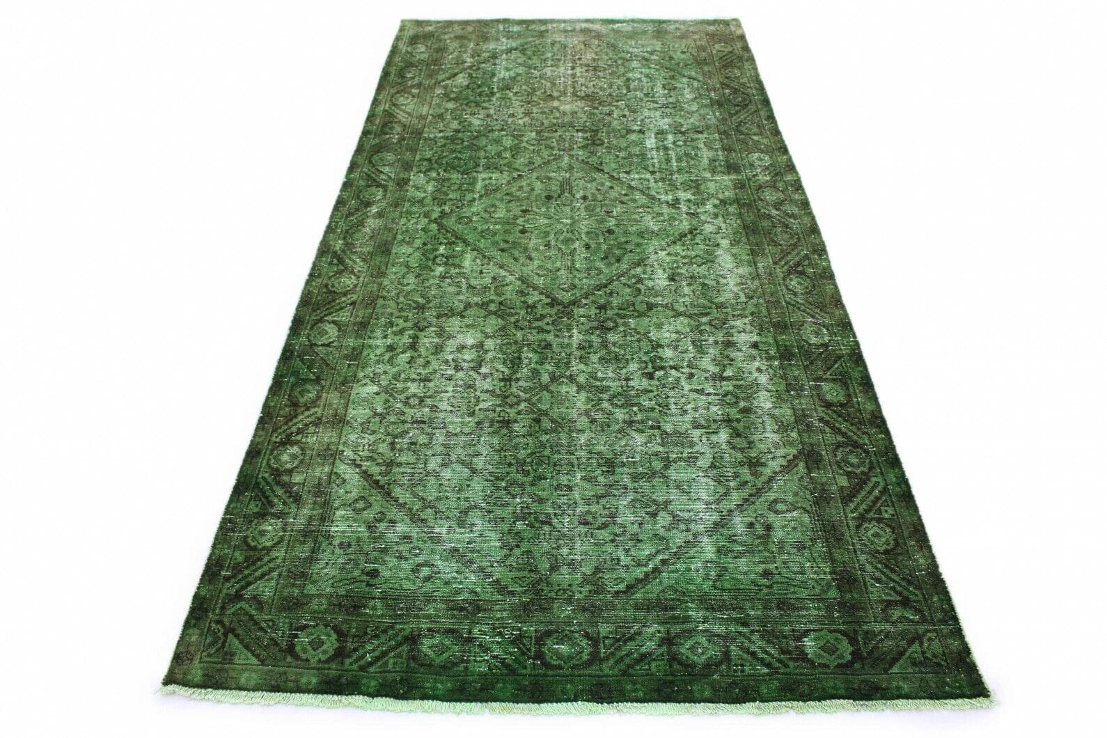 Vintage Orientteppich Grün 315x152cm, exklusiv handgeknüpft