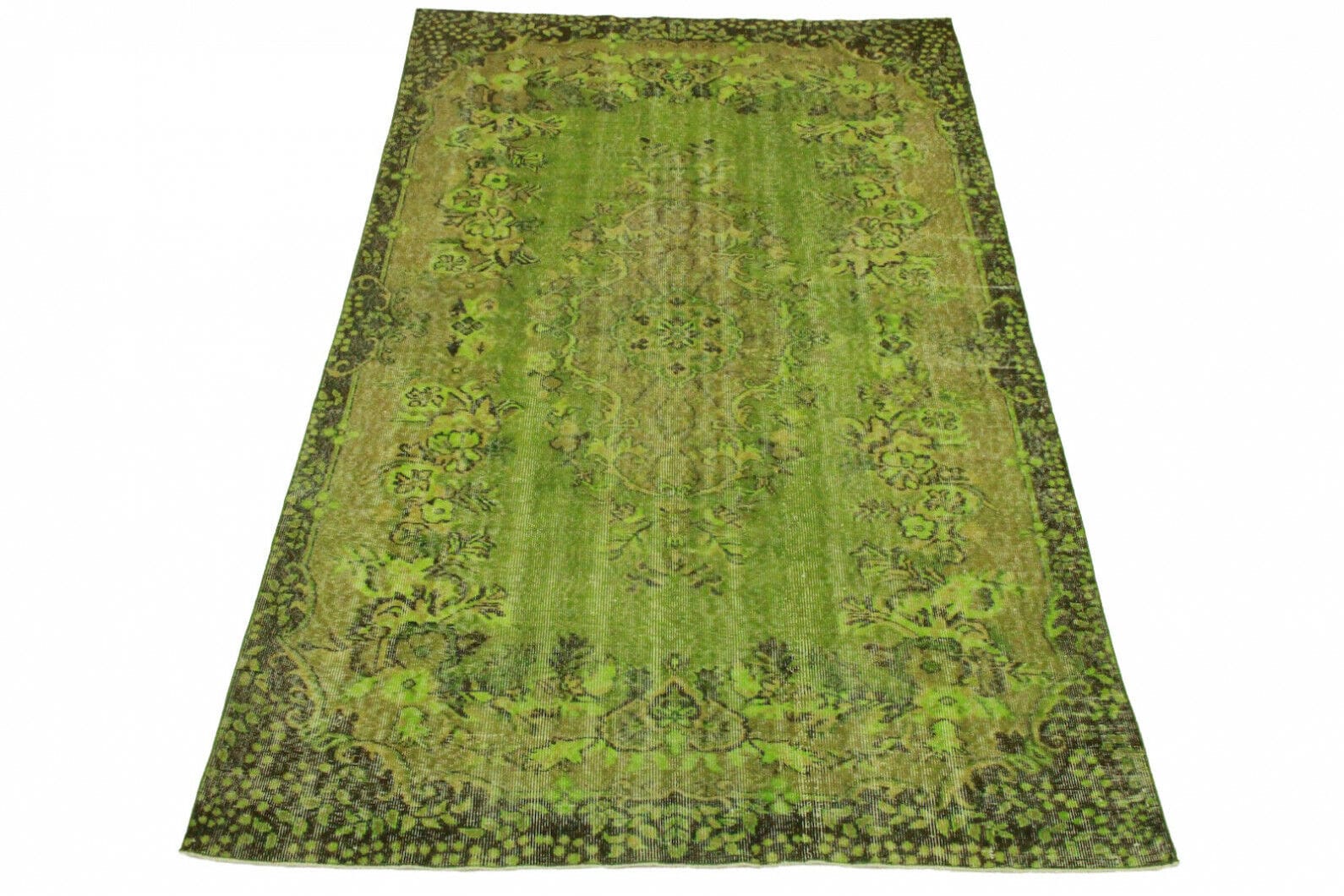Vintage Orientteppich Grün 288x179cm, handgeknüpft, Unikat