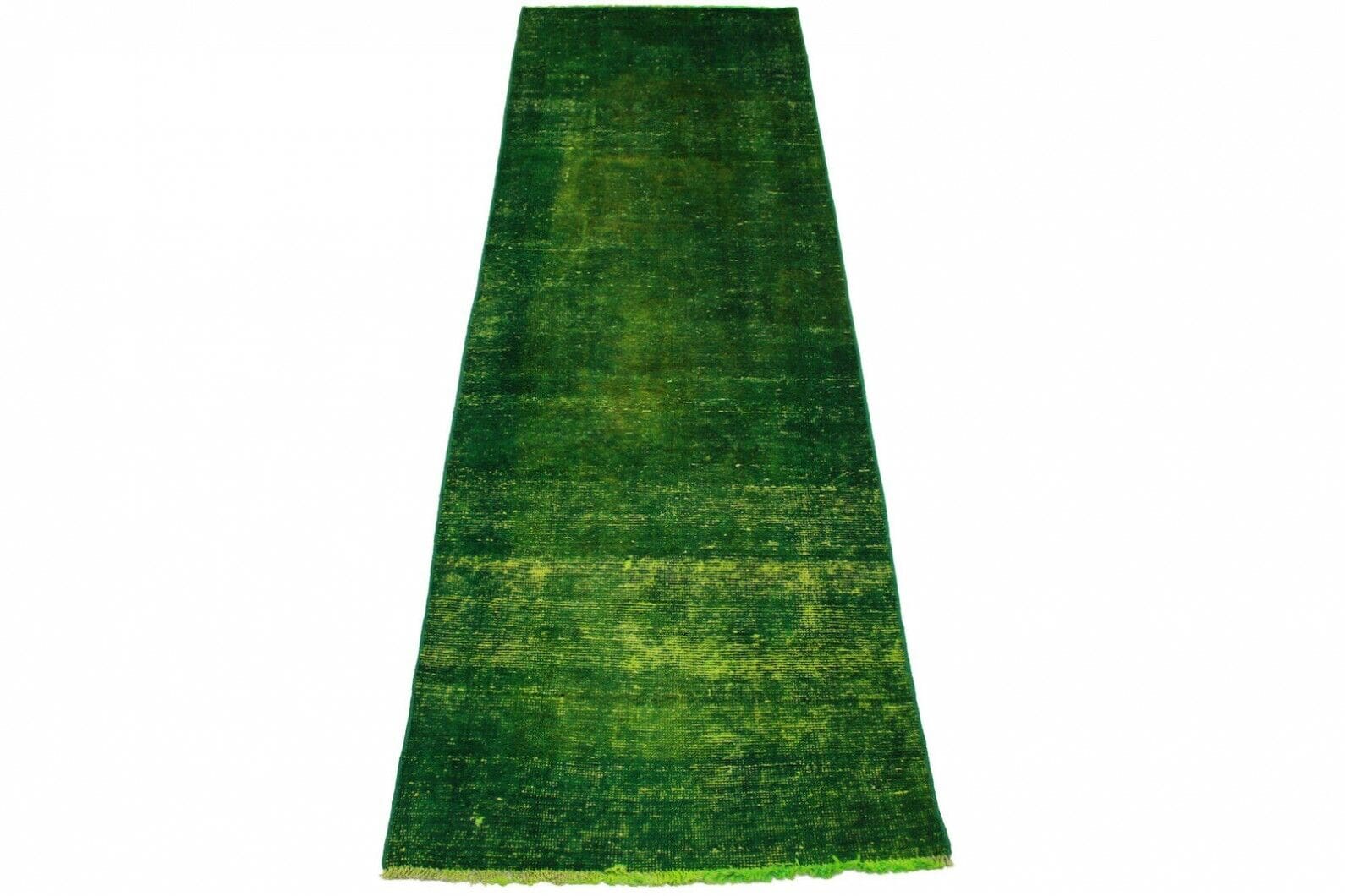 Vintage Teppich Läufer Grün 312x93cm - Handgeknüpft, Orientteppich