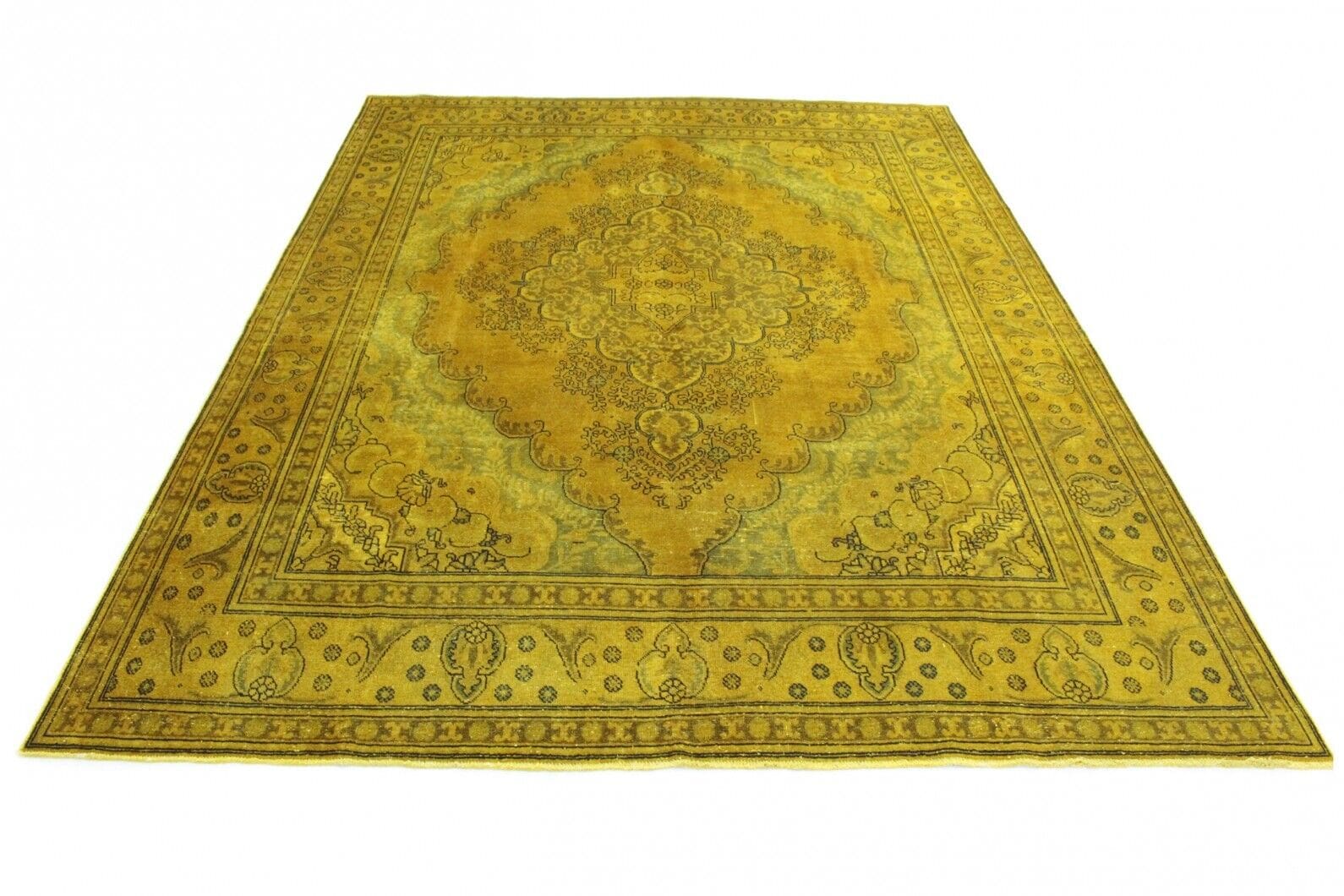 Vintage Orientteppich Gelb 389x295 cm – Exklusiv handgeknüpft
