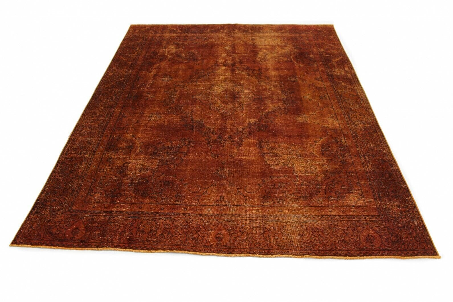 Vintage Orientteppich Orange 387x280 cm handgeknüpft, Unikat
